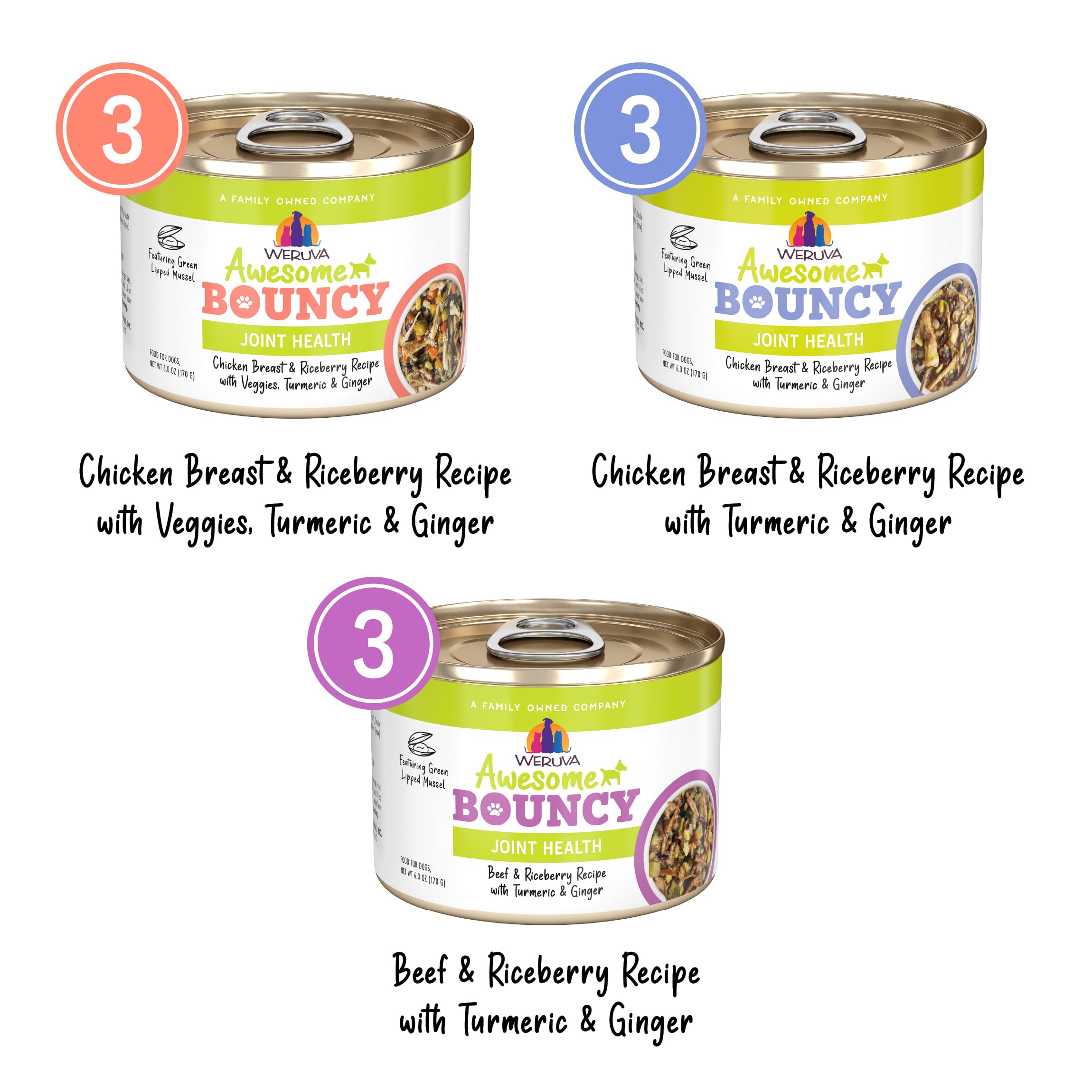 Weruva Awesome Bouncy Wet Dog Food, Magnificent Mobility Variety Pack, 6oz Can (Pack of 9)