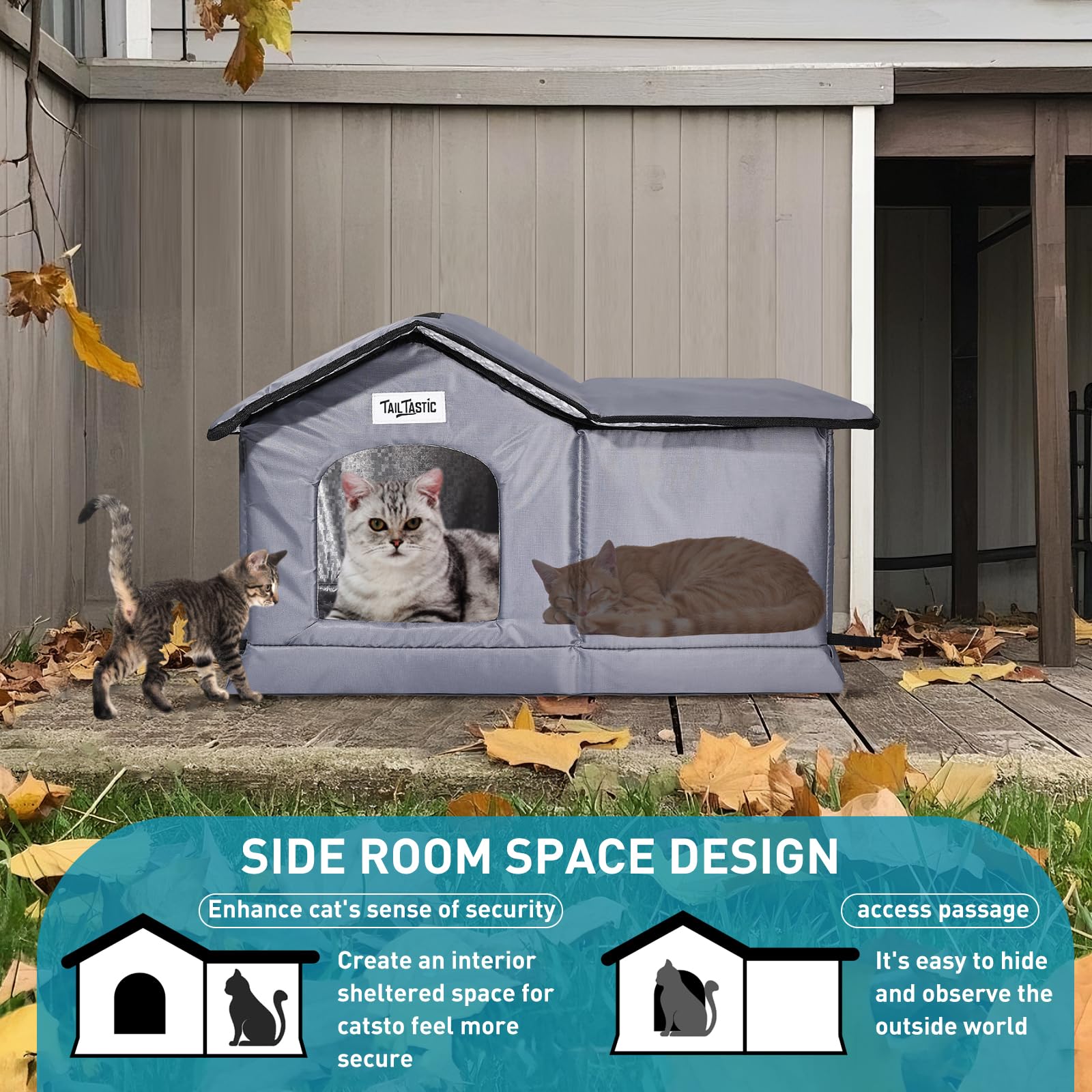Tailtastic Weatherproof & Insulated Outdoor Cat House - Seamless Base Stays Dry,Easy Assembly, Warm Shelter for Community/Outdoo