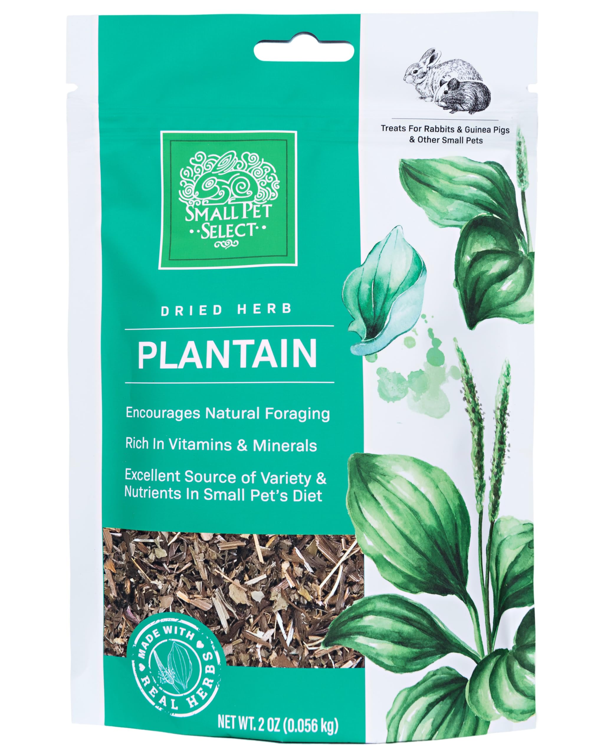 Small Pet Select - Plantain, a Natural Herbal Treat for Adult Rabbits, Guinea Pigs, Hamsters, Gerbils, and Mice, 2oz