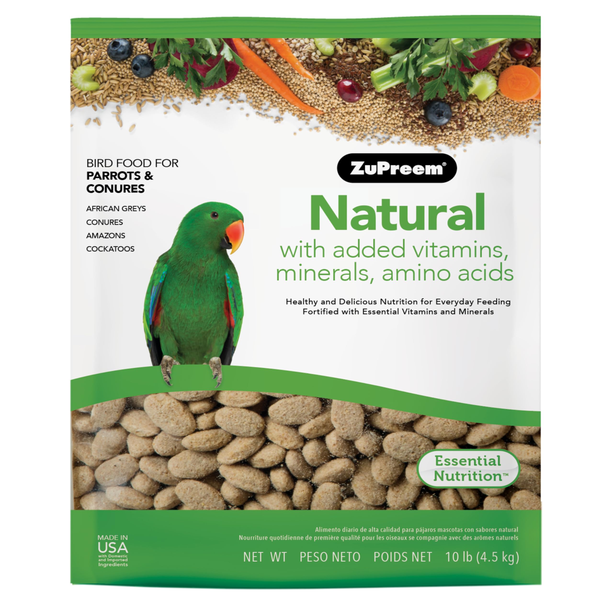 ZuPreem Natural Bird Food, Bird Feed Pellets for Parrot, Conure, Caique, African Grey, Eclectus, Small Cockatoo, Core Nutrition,