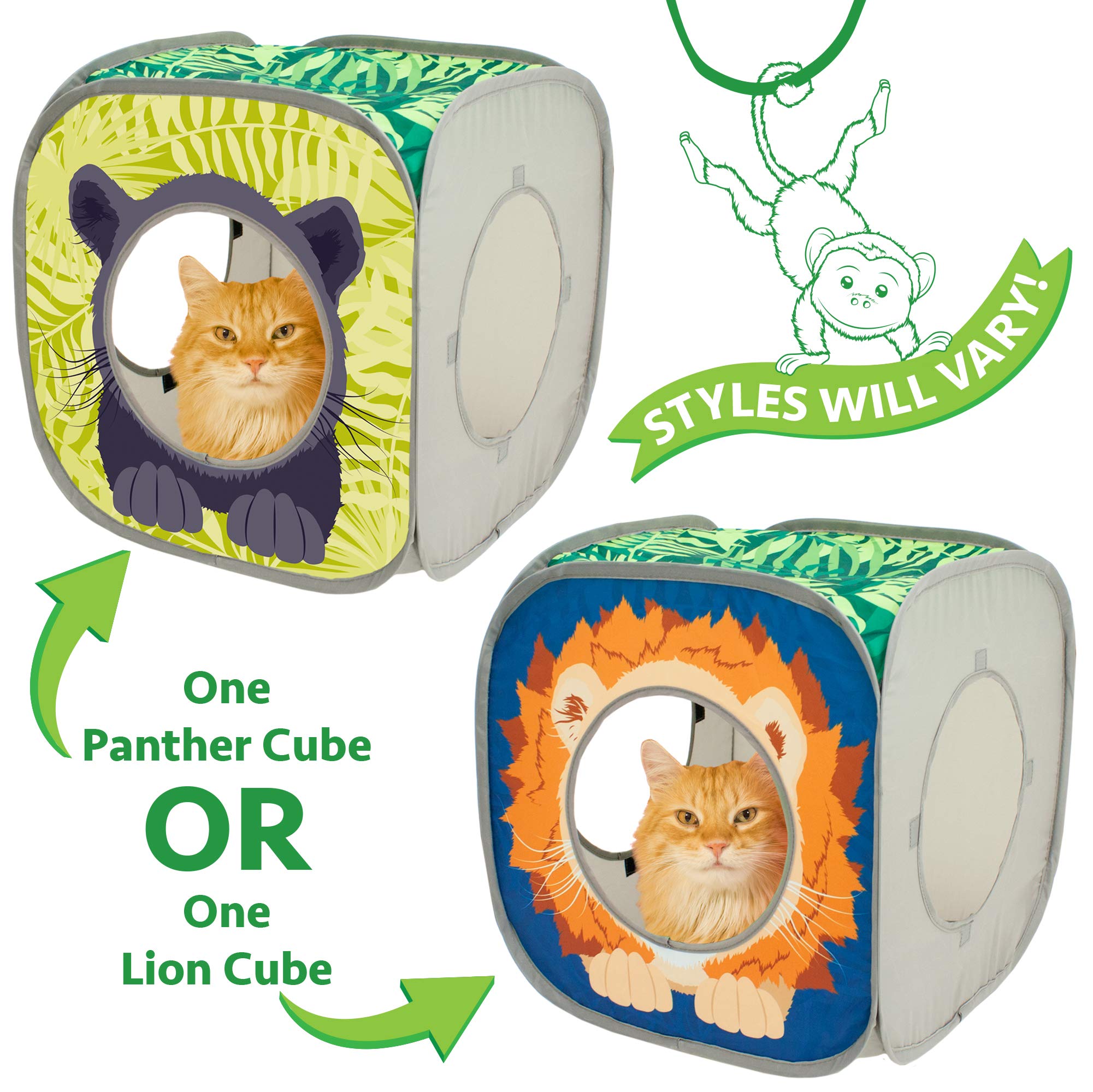 Kitty City Safari Play Cubee - Multicolor Cat Cube, 15" H x 15" W, Polyester Play Kennel & Bed, Model SP-0376-CS01