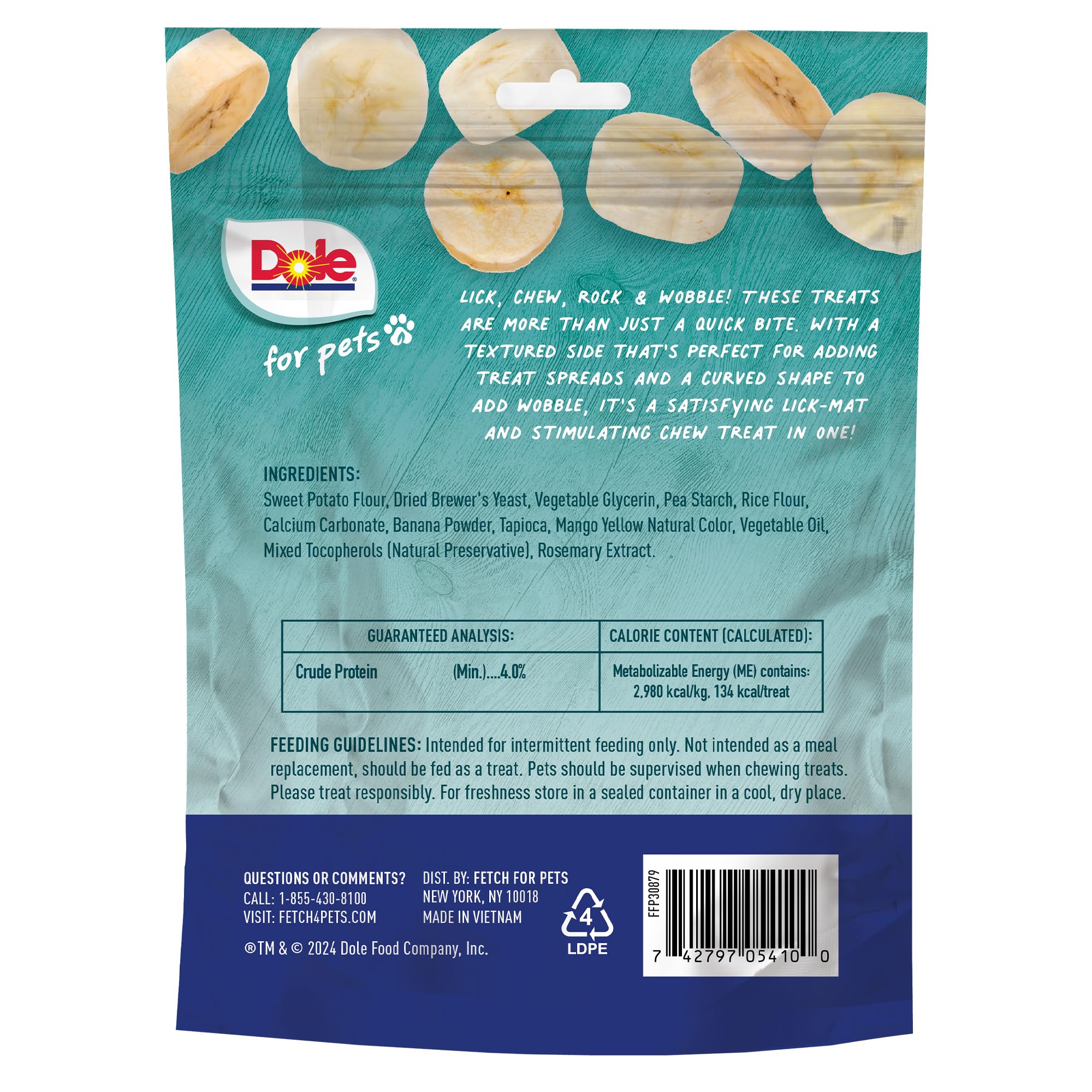 Dole for Pets Freshly Fetched Lasting Chew, Banana Flavor Dog Treats | Flavored with Real Fruit, No Wheat, Corn, Soy, Artificial