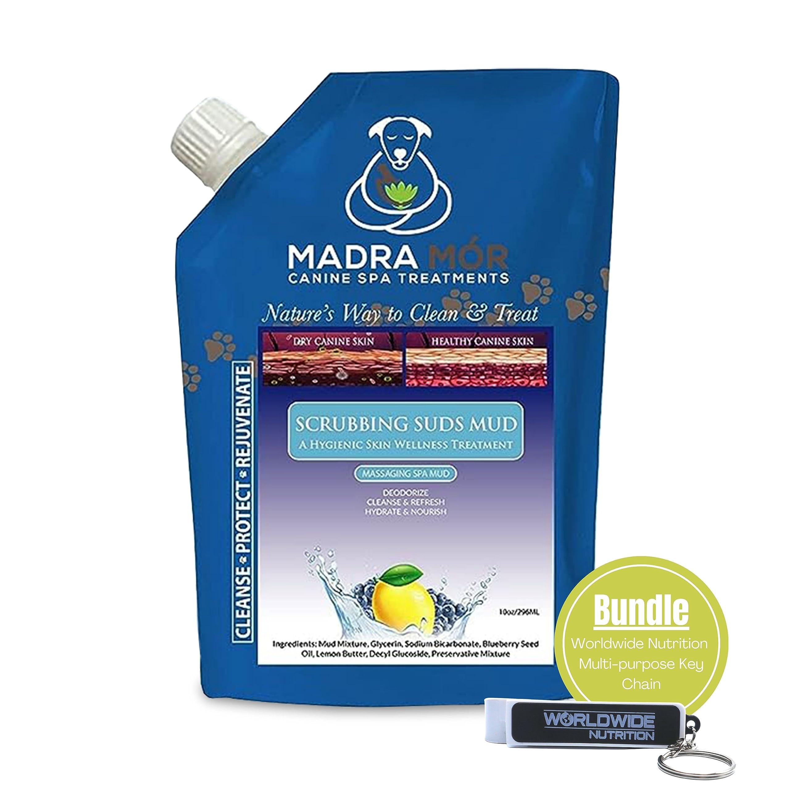 Worldwide Nutrition Bundle: Madra Mor Scrubbing Suds - Dog Essentials Mud Bath, Dog Grooming, Dry Skin for Dogs Treatment, Dog C