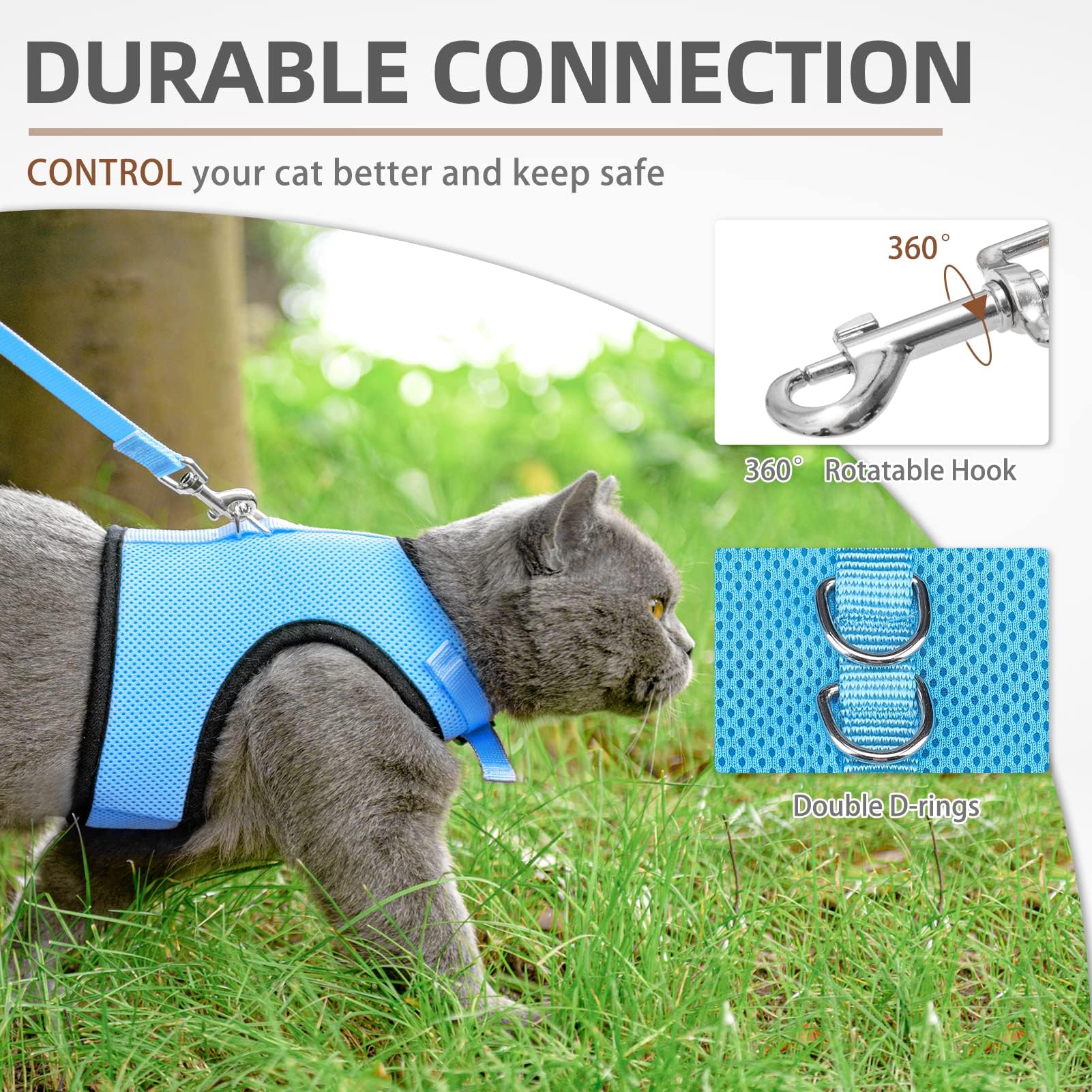 PUPTECK Soft Mesh Cat Vest Harness & Leash Set, Escape Proof for Small Dogs & Cats, Blue, S (Neck 6", Chest 8.5")