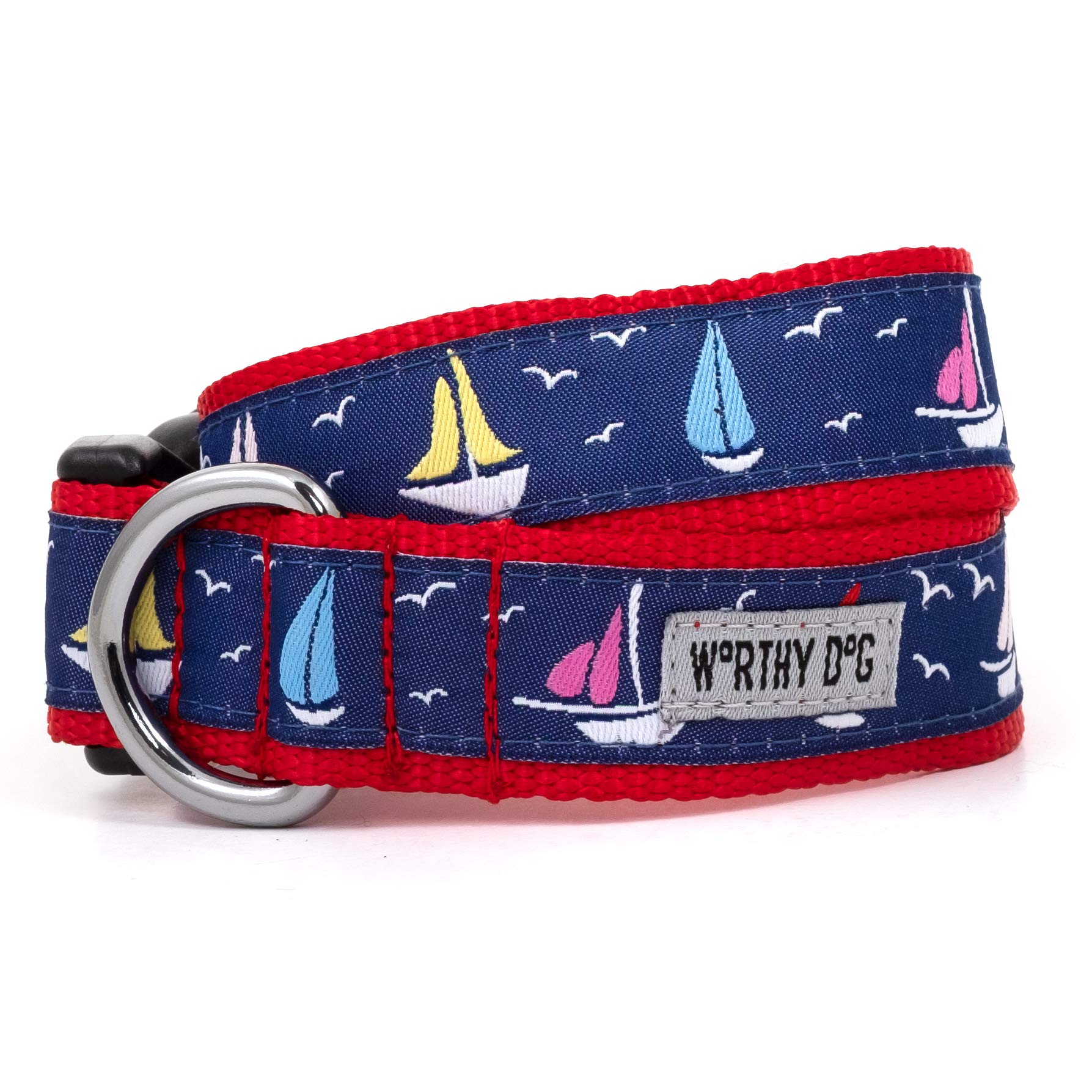 The Worthy Dog Sailboats Dog Collar, Adjustable Heavy Duty Nylon Dog Collar With Strong Quick Release Buckle, Fits Large Size Do