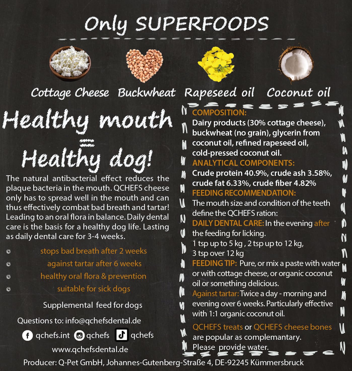QCHEFS Dental Flakes for Dogs - One Month Supply* - Food Topper - After Meal Licking Treat, Oral Health Snack with Amino Acids.