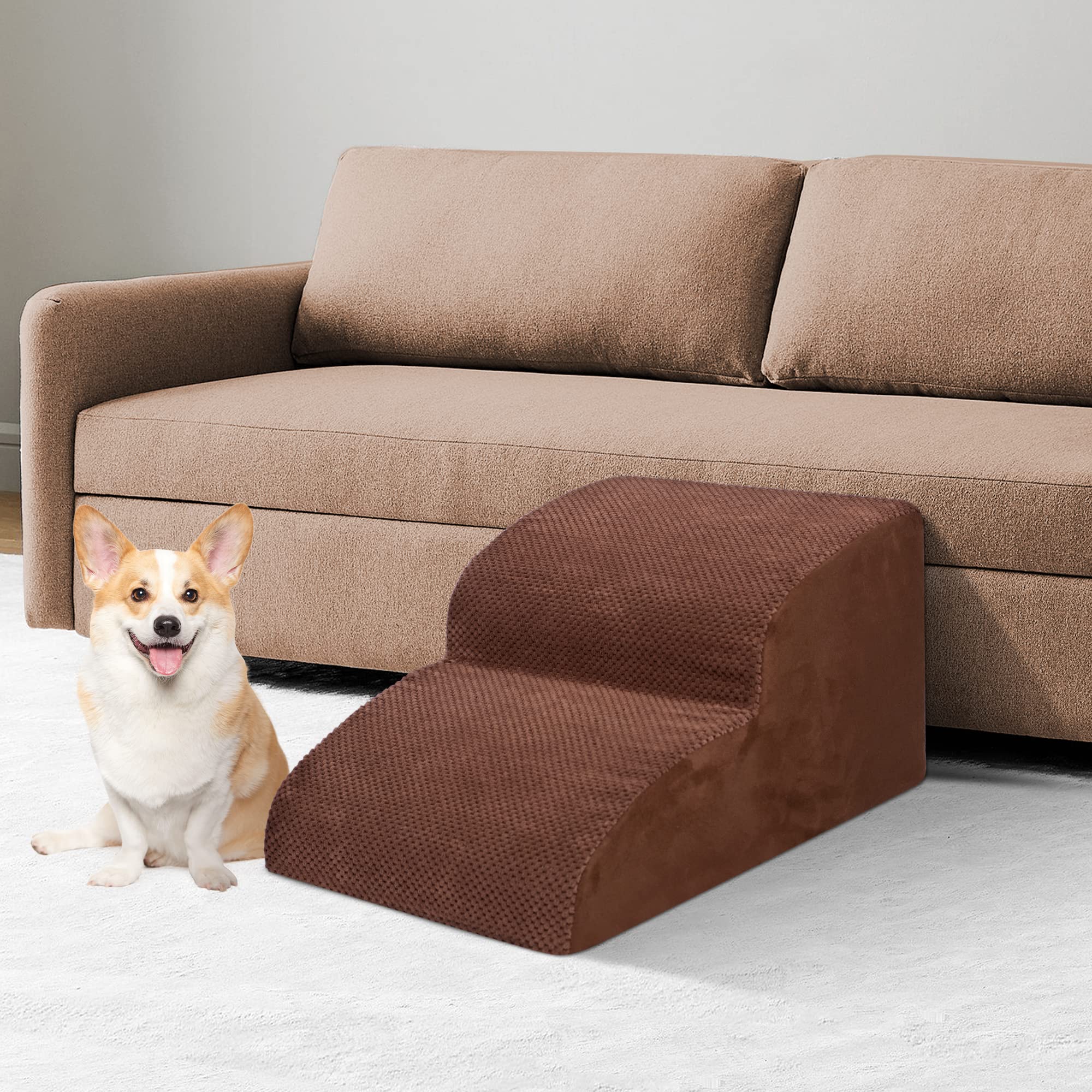 Dog Stairs For Small Dogs, High Density Foam Dog Ramp, Extra Wide Non-Slip Pet Steps For High Beds Or Couch, Soft Foam Doggie La