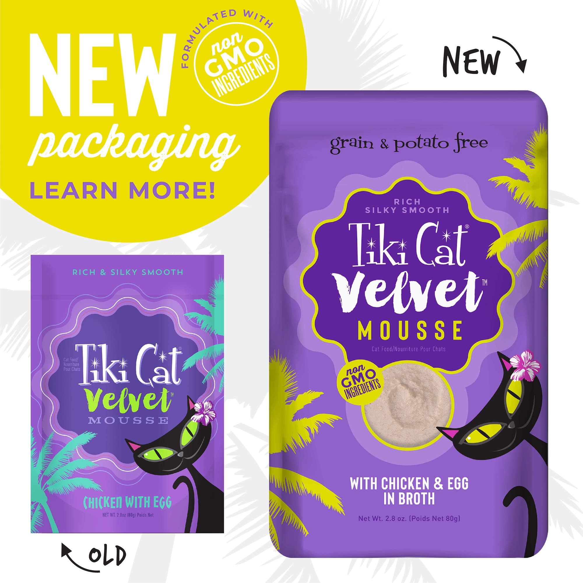 Tiki Cat Luau Velvet Mousse, Chicken & Egg in Broth, Complete Nutrition for Balanced Diet, Wet Cat Food For All Life Stages, 2.8