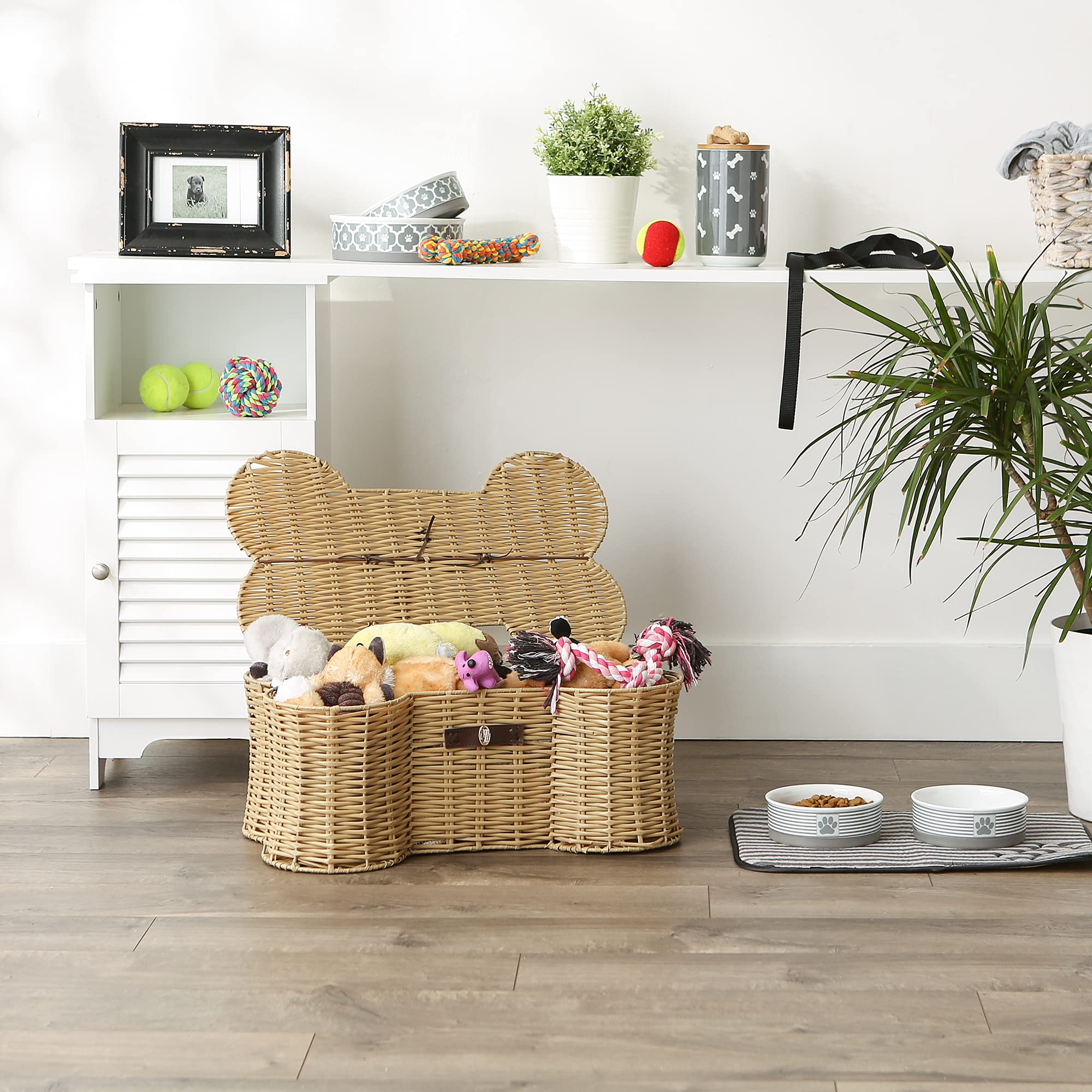 Bone Dry Pet Storage Collection Toy Basket, Medium, 21x13x8, Beige Plastic Wicker