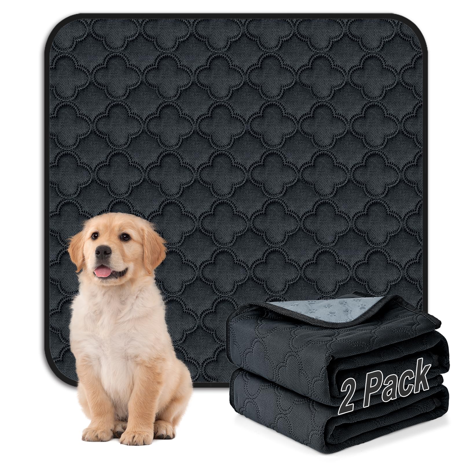 Funfurry Washable Puppy Pads - 2 Pack Reusable, Waterproof Training Pads, Guinea Pig Cage Liner With Non-Slip Backing (Dark Grey