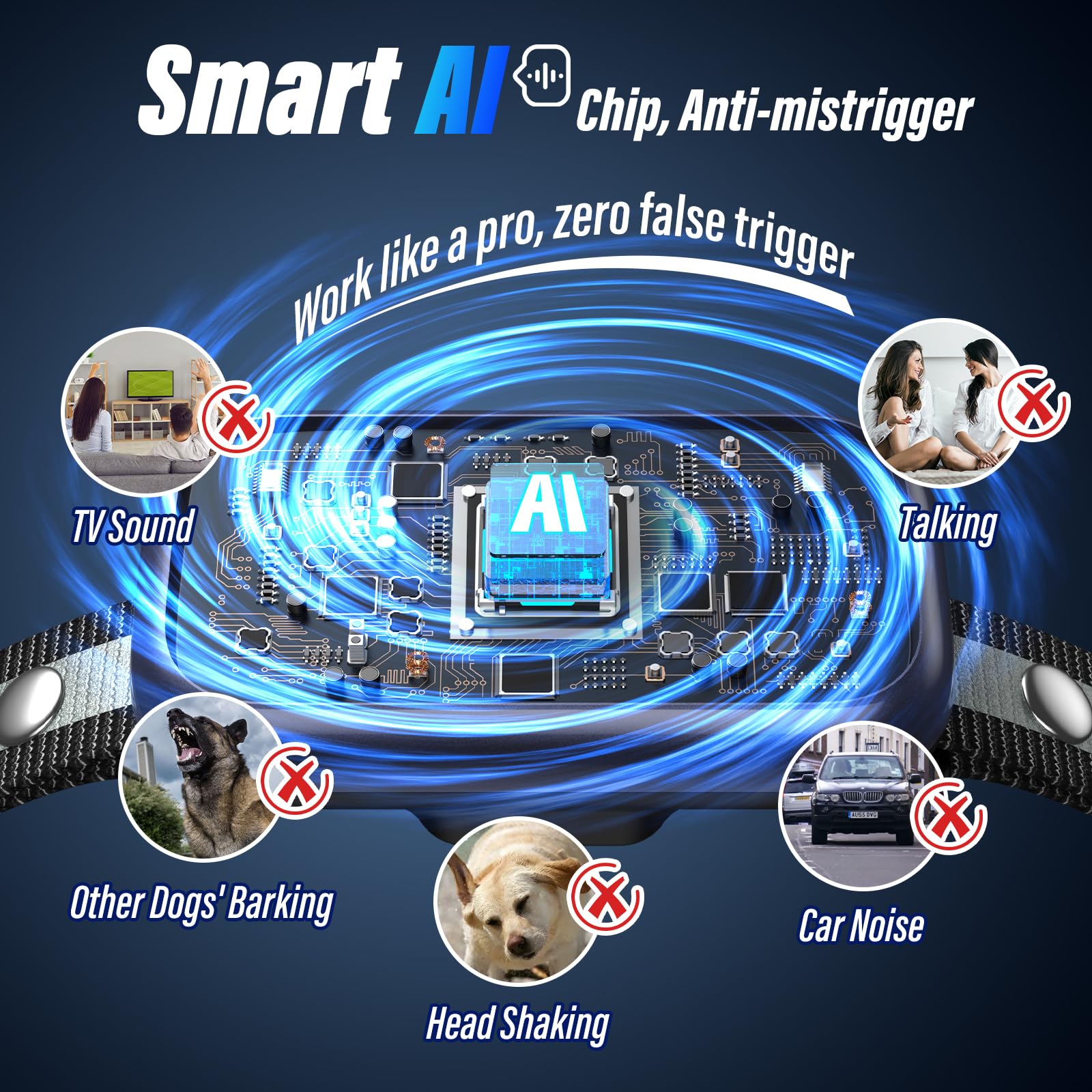 Dog Bark Collar For Large Medium Small Dogs, Smart Barking Collar, Effective No Bark Collar With Adjustable Beep Vibration Corre