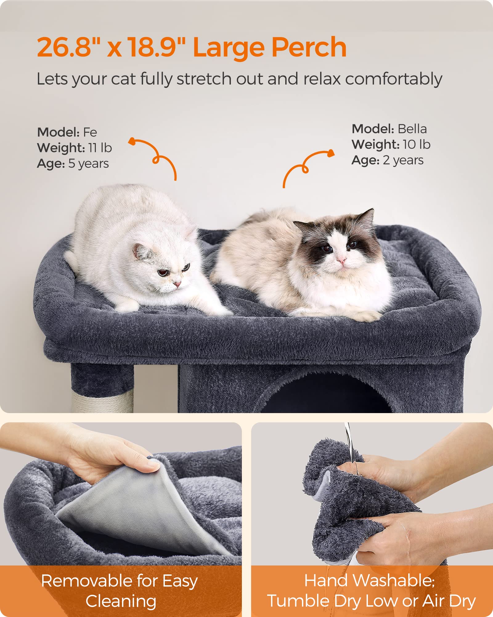 Feandrea Cat Tree, 39.8-Inch Cat Tower, Xl, Cat Condo For Extra Large Cats Up To 44 Lb, Large Cat Perch, 2 Cat Caves, Scratching