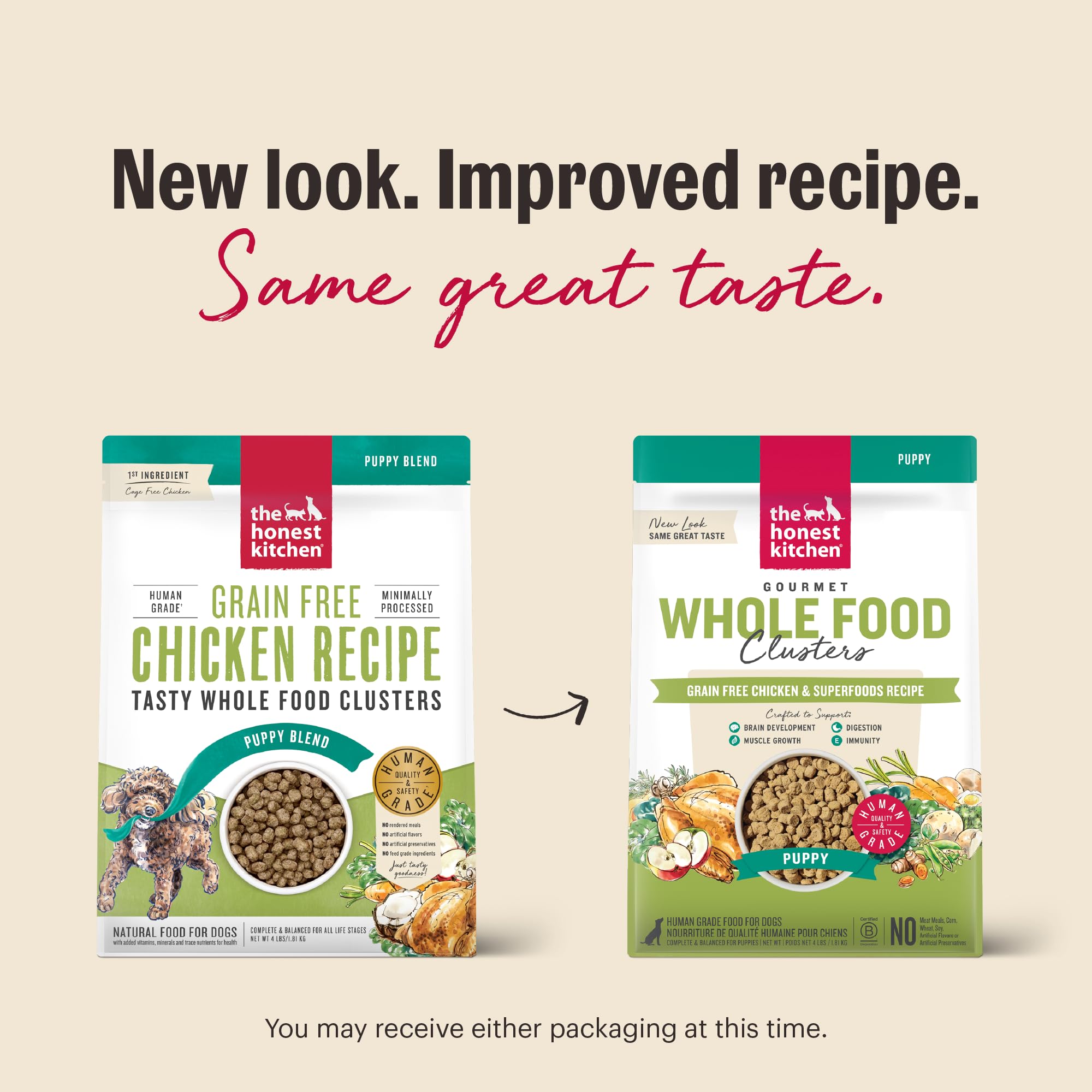 The Honest Kitchen Whole Food Clusters Puppy Grain Free Chicken Dry Dog Food, 4 lb Bag