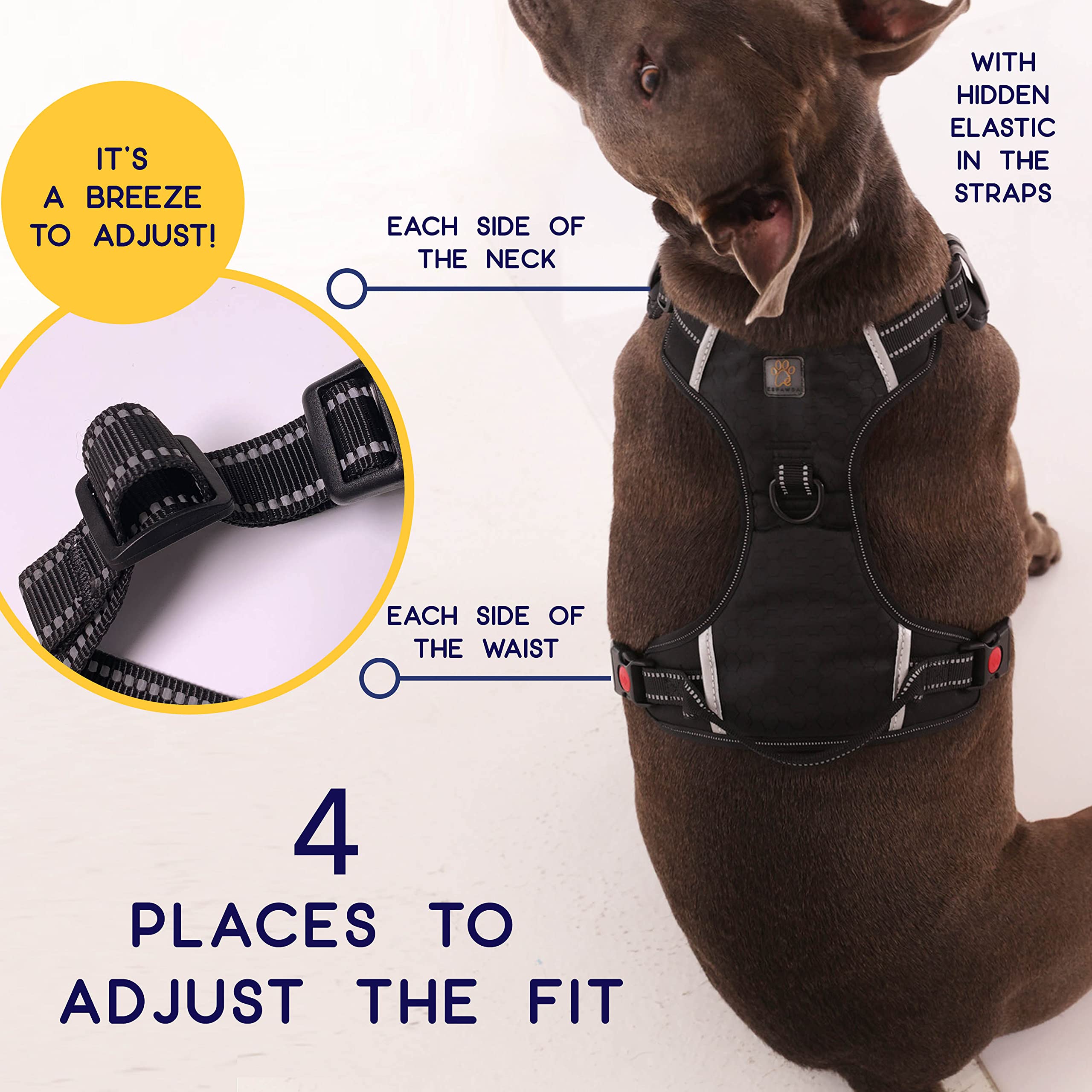 Espawda Padded Comfort Harness With No Pull Design For Small Dogs, Medium Dogs And Big Dogs (Medium, Black)