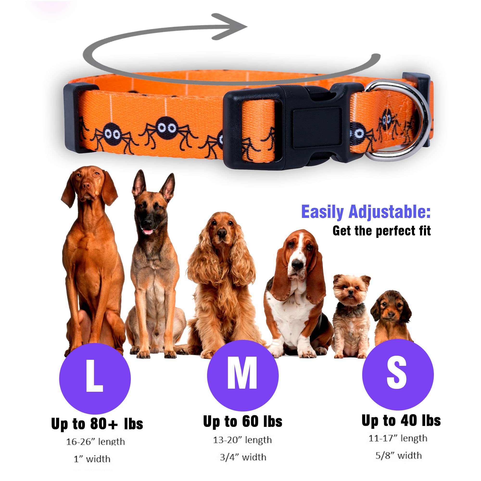Native Pup Halloween Dog Collar (Medium, Spiders)