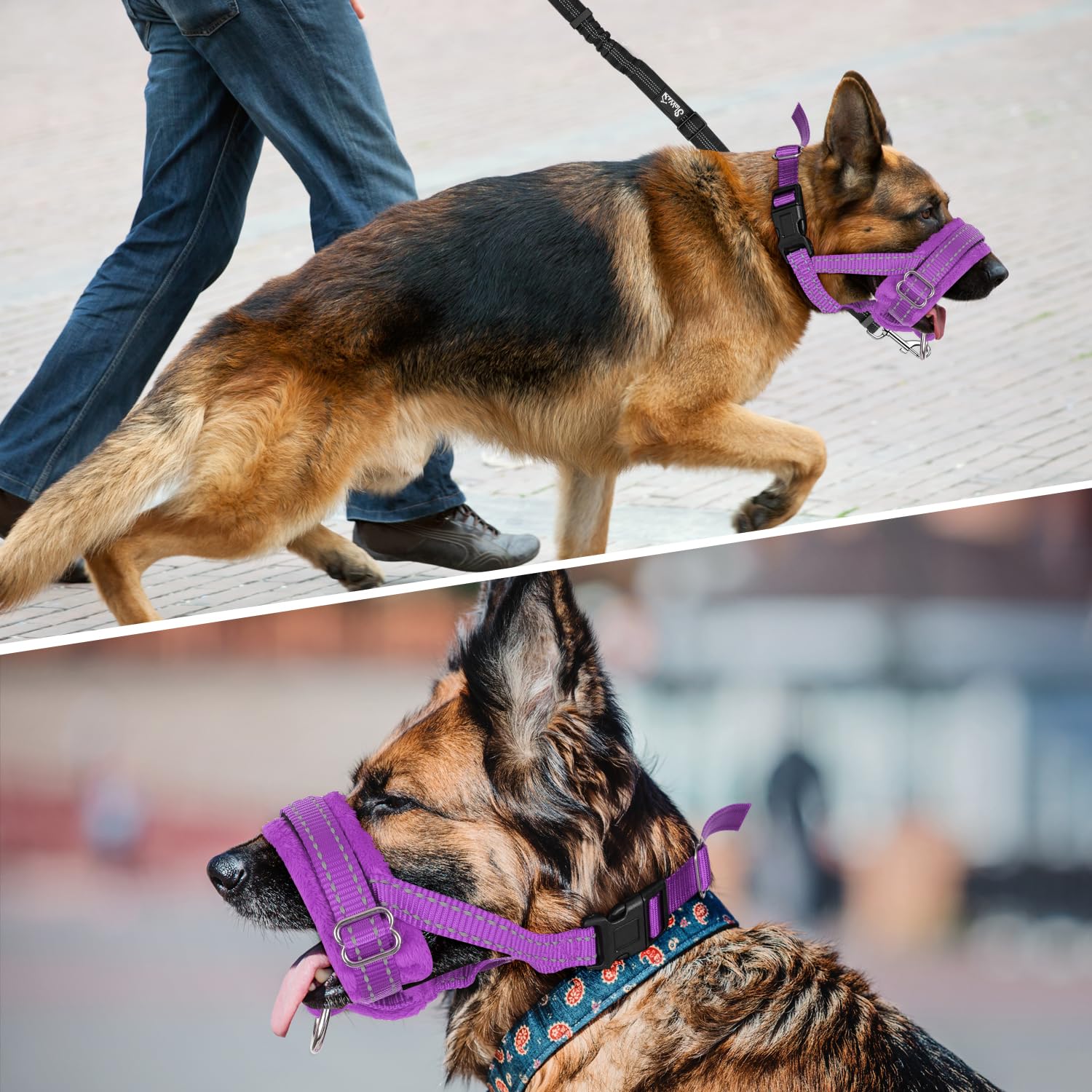 Slowton Soft Dog Muzzle, Adjustable Padded Nylon Muzzle For Large Medium Dogs Anti Chewing Barking Biting, Allow Dog Pant & Drink (Purple, S)