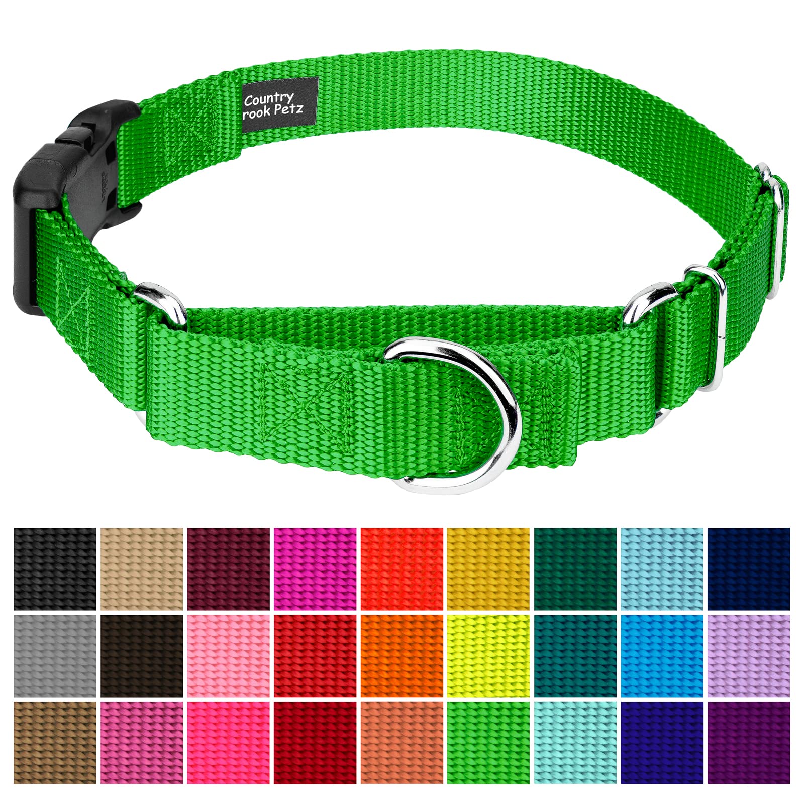 Country Brook Petz - Made In The Usa - Durable Nylon Martingale With Deluxe Buckle - 30+ Vibrant Color Options (Hot Lime Green,