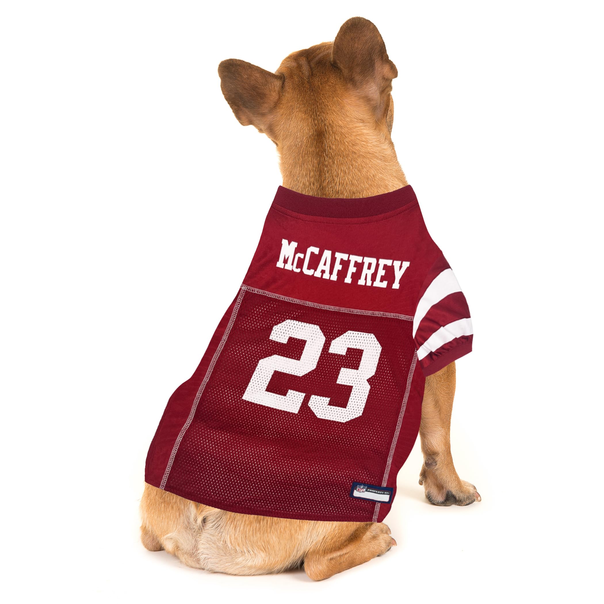 Pets First Nflpa Christian Mccaffrey Pet Jersey #23, Nfl Dog Shirt, San Francisco 49Ers Mesh Jersey, Size Medium