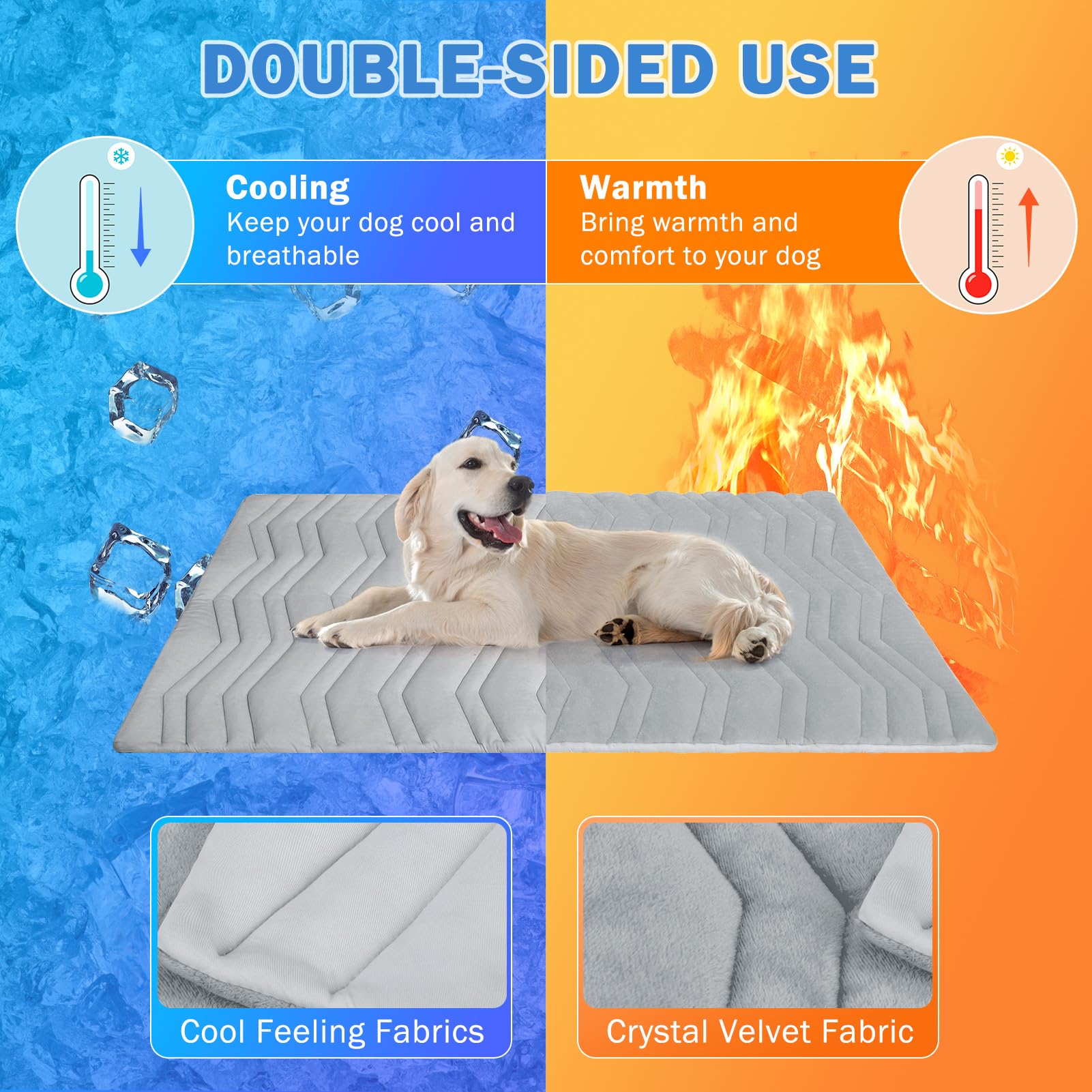 Scenereal Dog Cooling Mat, Reversible Self-Cooling Dog Pad (Cool & Warm), 48X28 Thicken Ice Cool Mat For Crate Kennel Sofa I