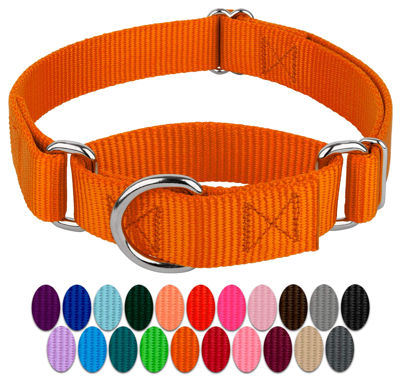 Country Brook Petz - Orange Martingale Heavy Duty Nylon Dog Collar - 21 Vibrant Color Options (3/8 Inch Width, Mini)