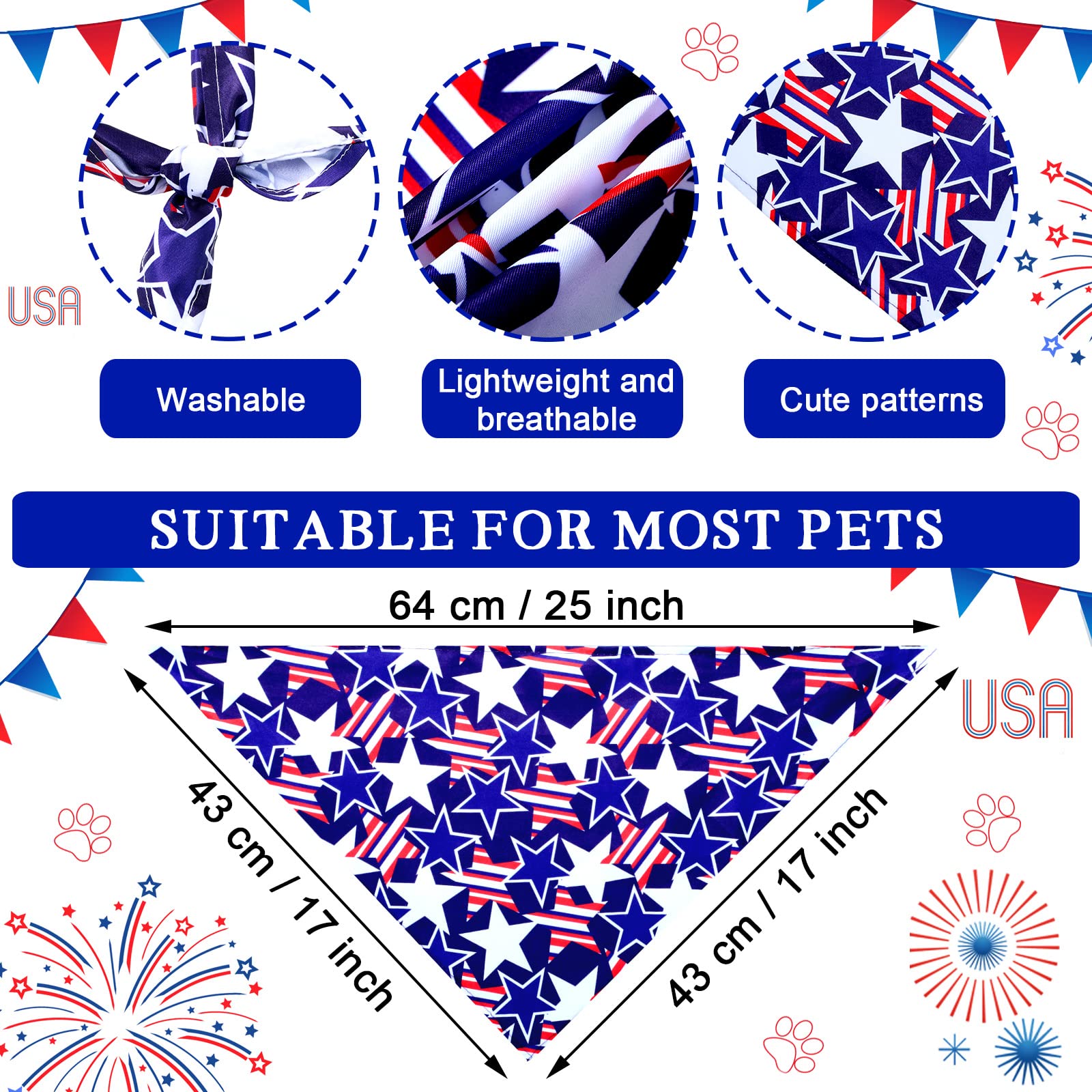 Eccliy 20 Pcs 4Th Of July Dog Bandanas For Pets Memorial Day Dog Bandanas Gifts Independence Day Pet Scarf Washable Triangle Bib