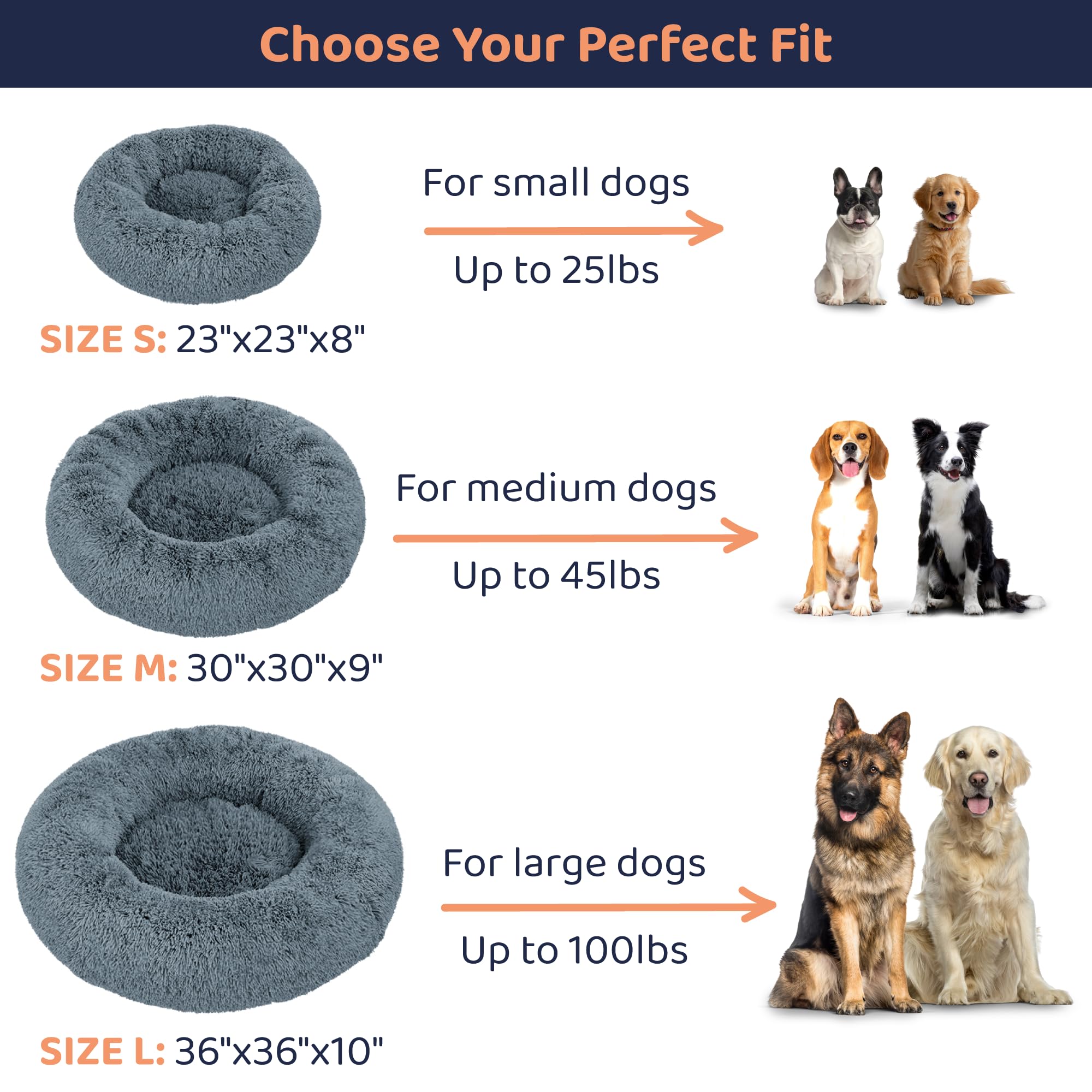 Petloox Donut Dog Bed - Premium Comfort For Anxiety Relief - Fluffy & Calming Design With Ultra-Plush Support | Cozy Round Dog B