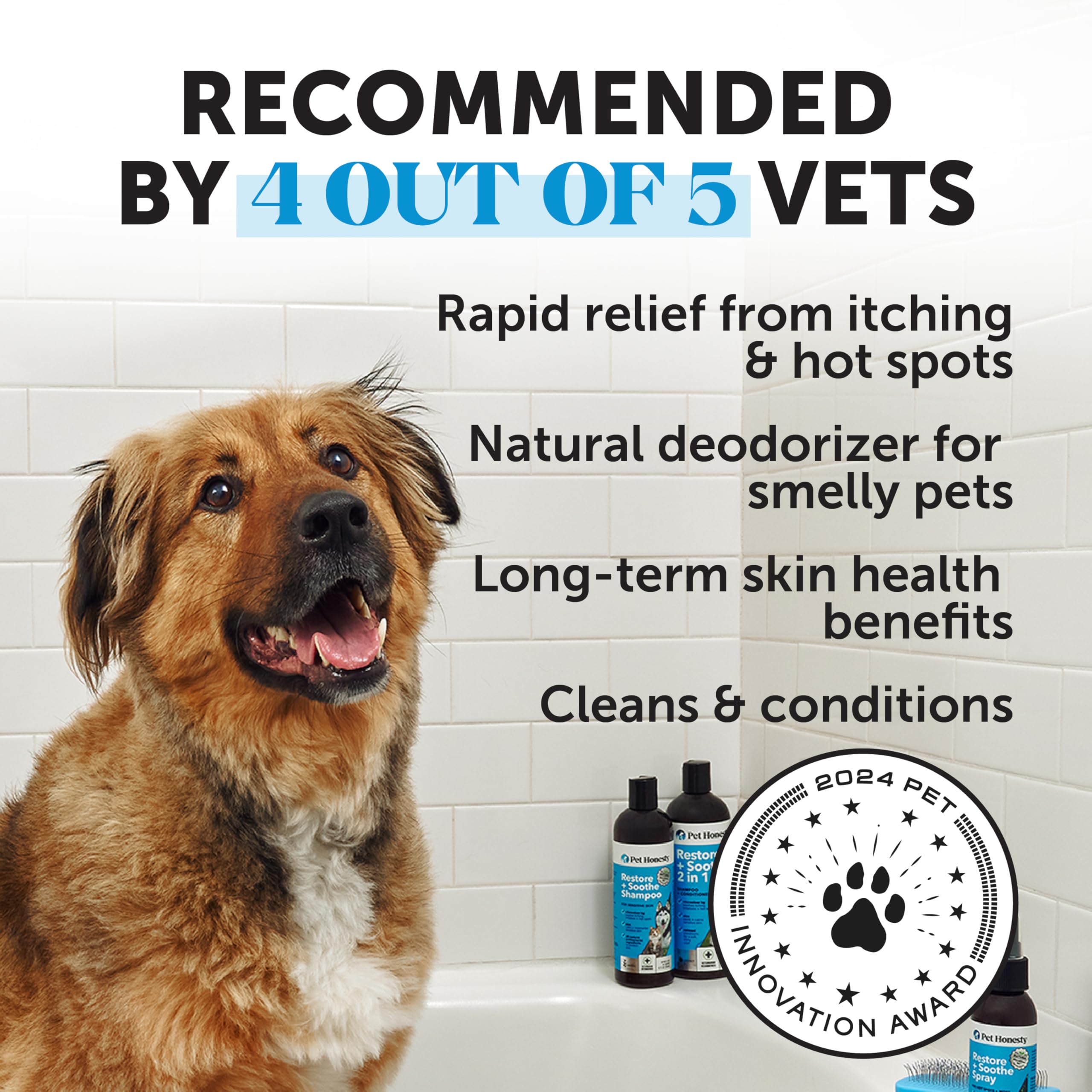 Restore + Soothe 2 In 1 Shampoo + Conditioner For Sensitive Skin For Dogs & Cats - Dog Skin And Coat Supplement - Soothes Itchin