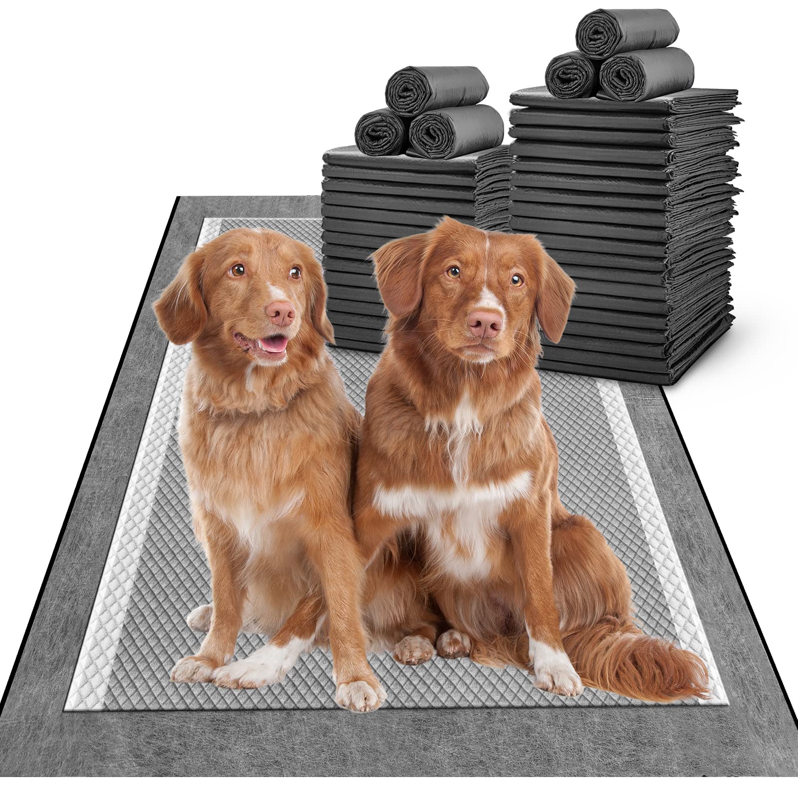 MIZOK 28"x44" Carbon Dog Pads, Heavy Absorbency, Odor Eliminating, Leak-Proof, 25 Count, Grey