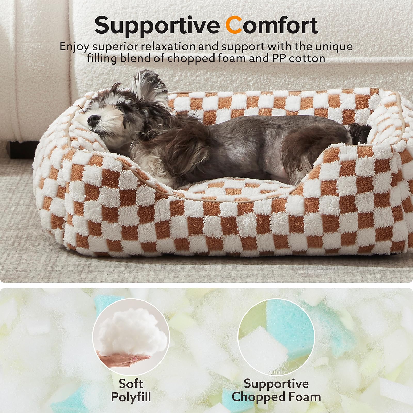 Joejoy Dog Beds For Small Dogs -Cute Cat Beds For Indoor Cats Calming Pet Beds, Rectangle Orthopedic Cuddle Puppy Bed With Jacqu