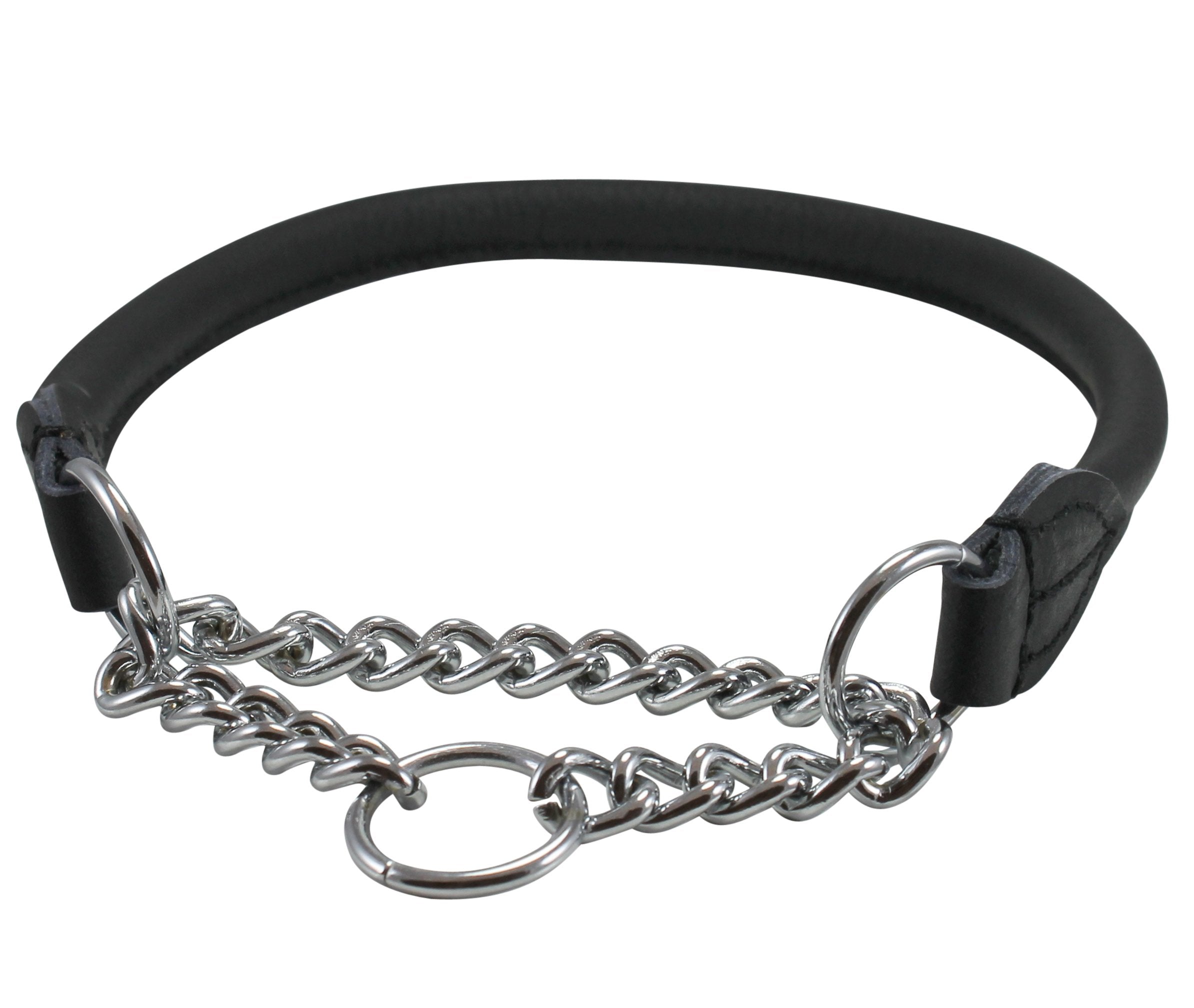 Rolled Genuine Leather Martingale Dog Collar Choker Black 7 Sizes (#6 - Neck Circumf.15.5'-17.5')