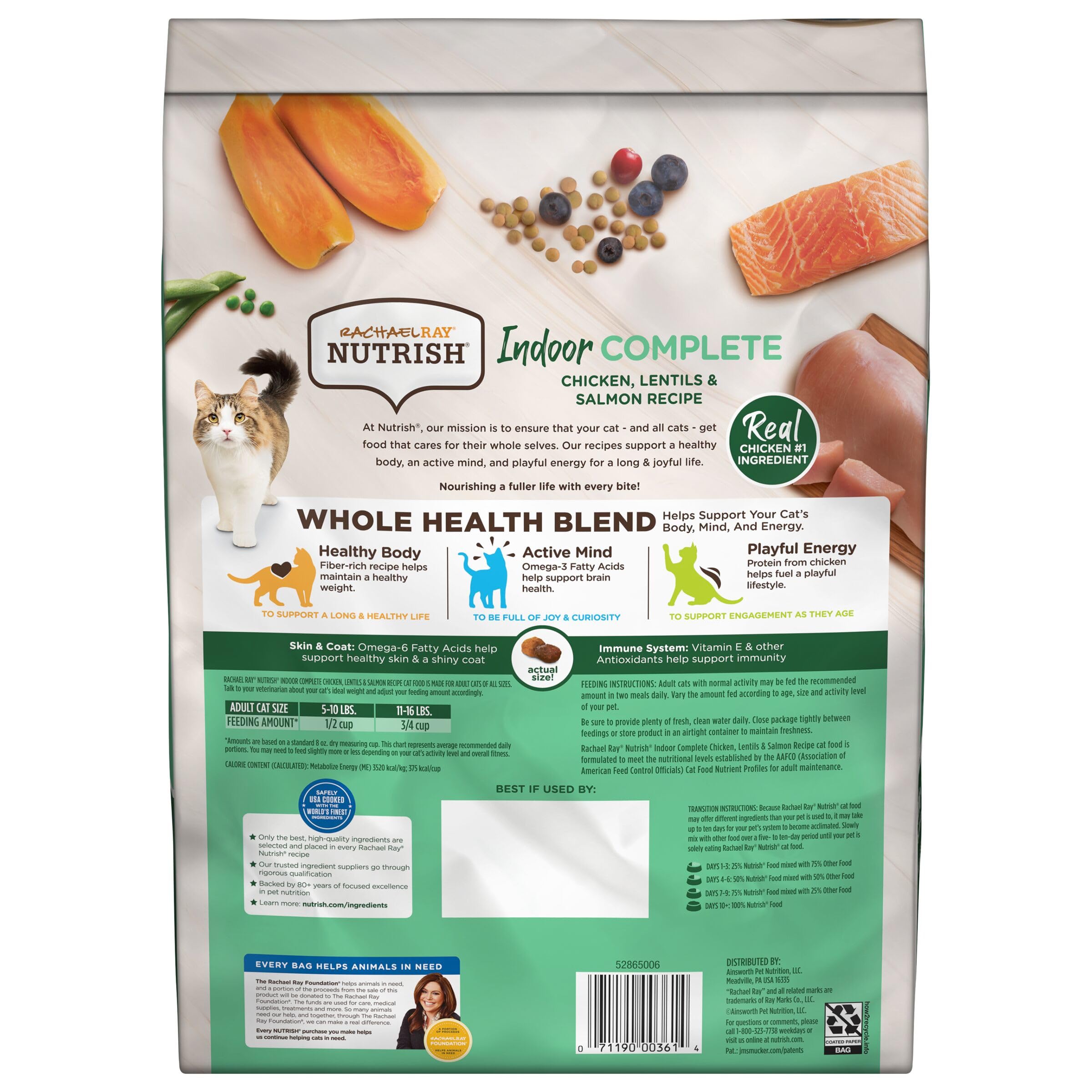 Rachael Ray Nutrish Indoor Complete Premium Natural Dry Cat Food, Chicken with Lentils & Salmon Recipe, 14 Pounds (Packaging May