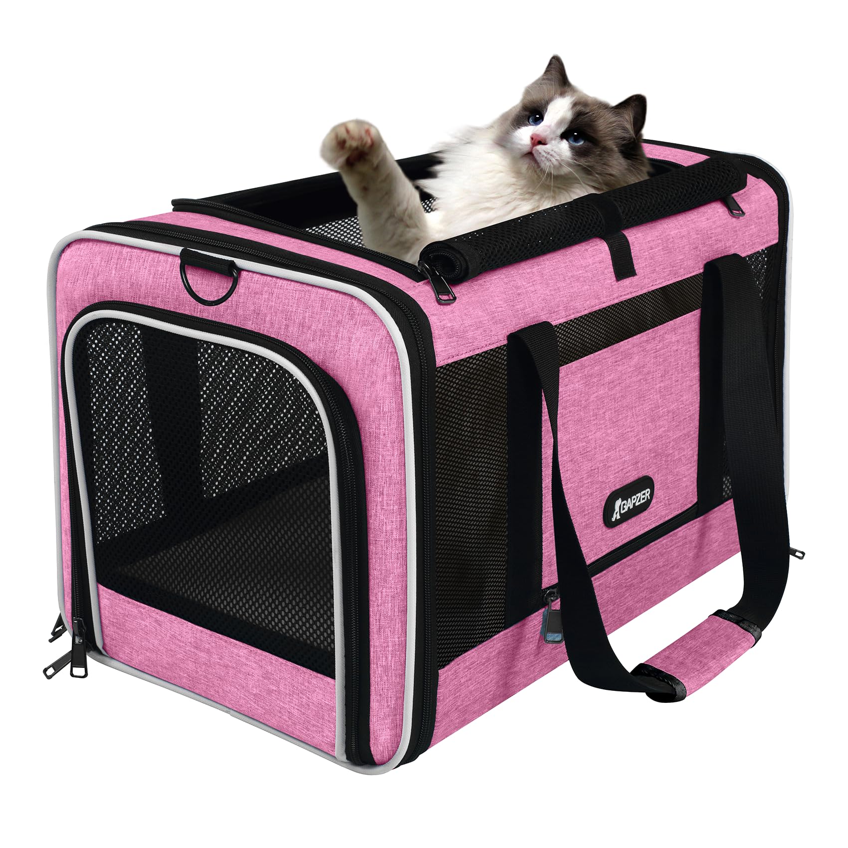 GAPZER Cat Carrier 18x11x11 Delta Airline Approved, Easy Load Soft Pet Plane Travel Bag 15 pounds, Teacup Dog Crate 12 lbs, York