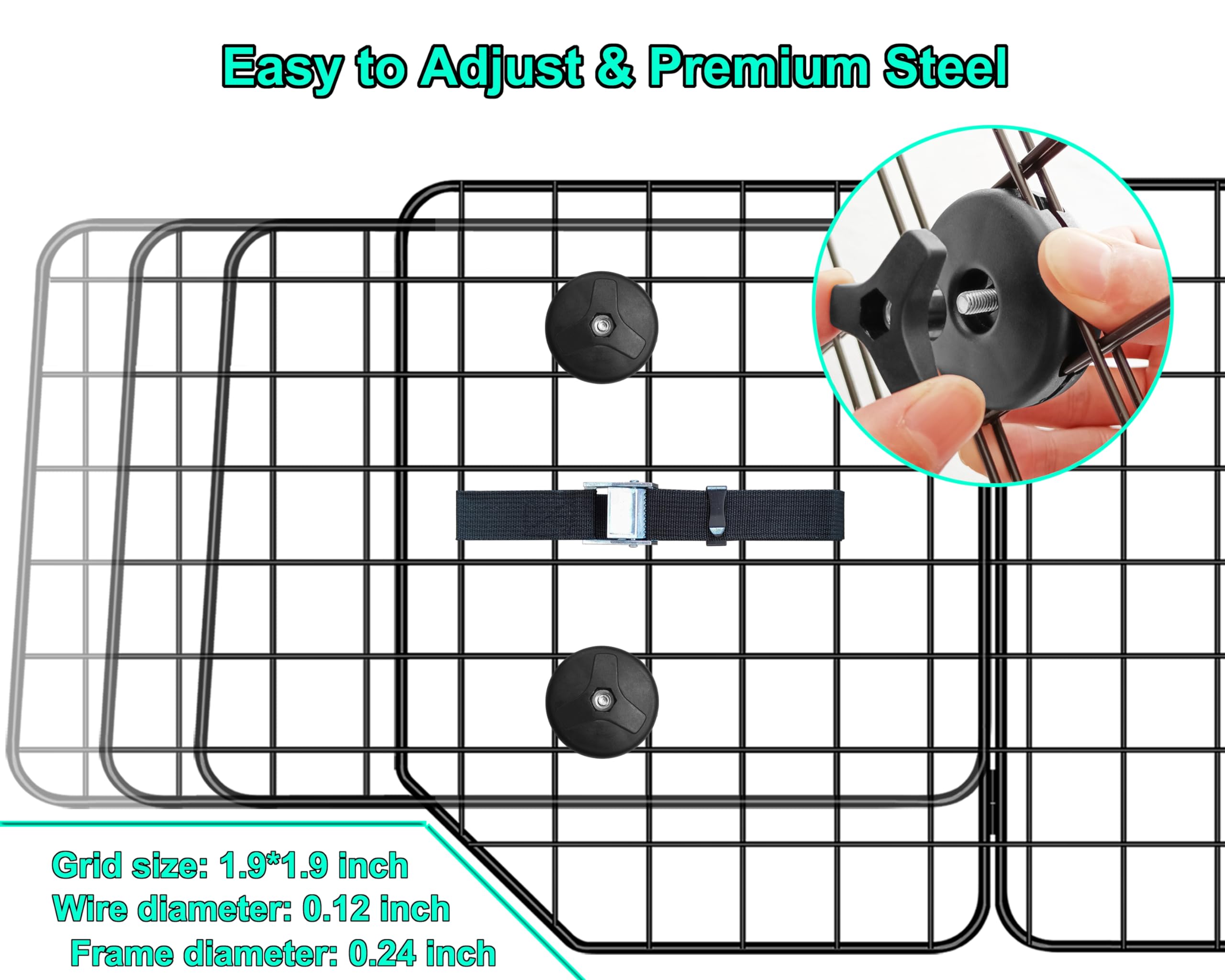 C CASIMR Dog Car Barrier - Adjustable Pet Divider for SUVs & Cars, 38-61.9in, Heavy-Duty Wire Mesh, Black, Model DCB102A