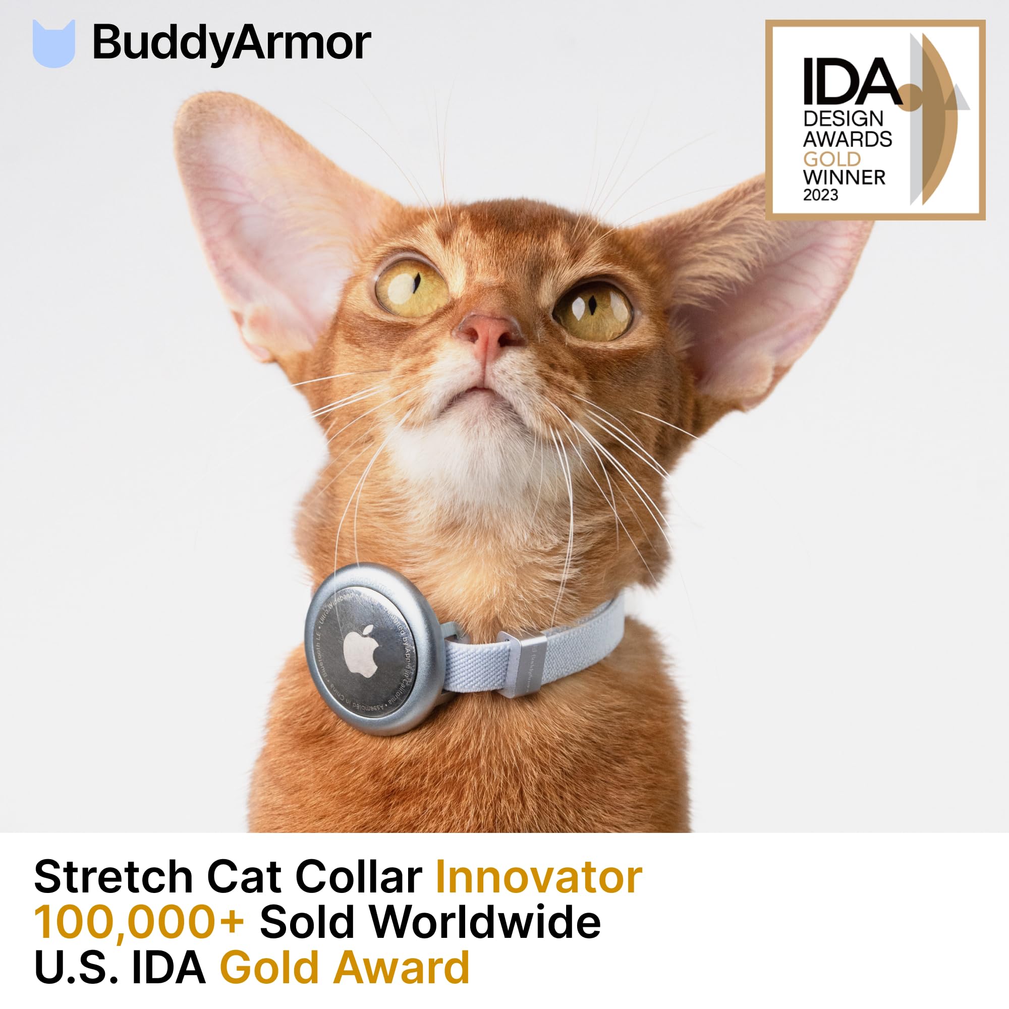 Buddyarmor Safety Cat Collar Pro Airtag Holder Set, Us Ida Gold Award Cat Collar With Snap, Non Breakaway Elastic Release Cat Ai