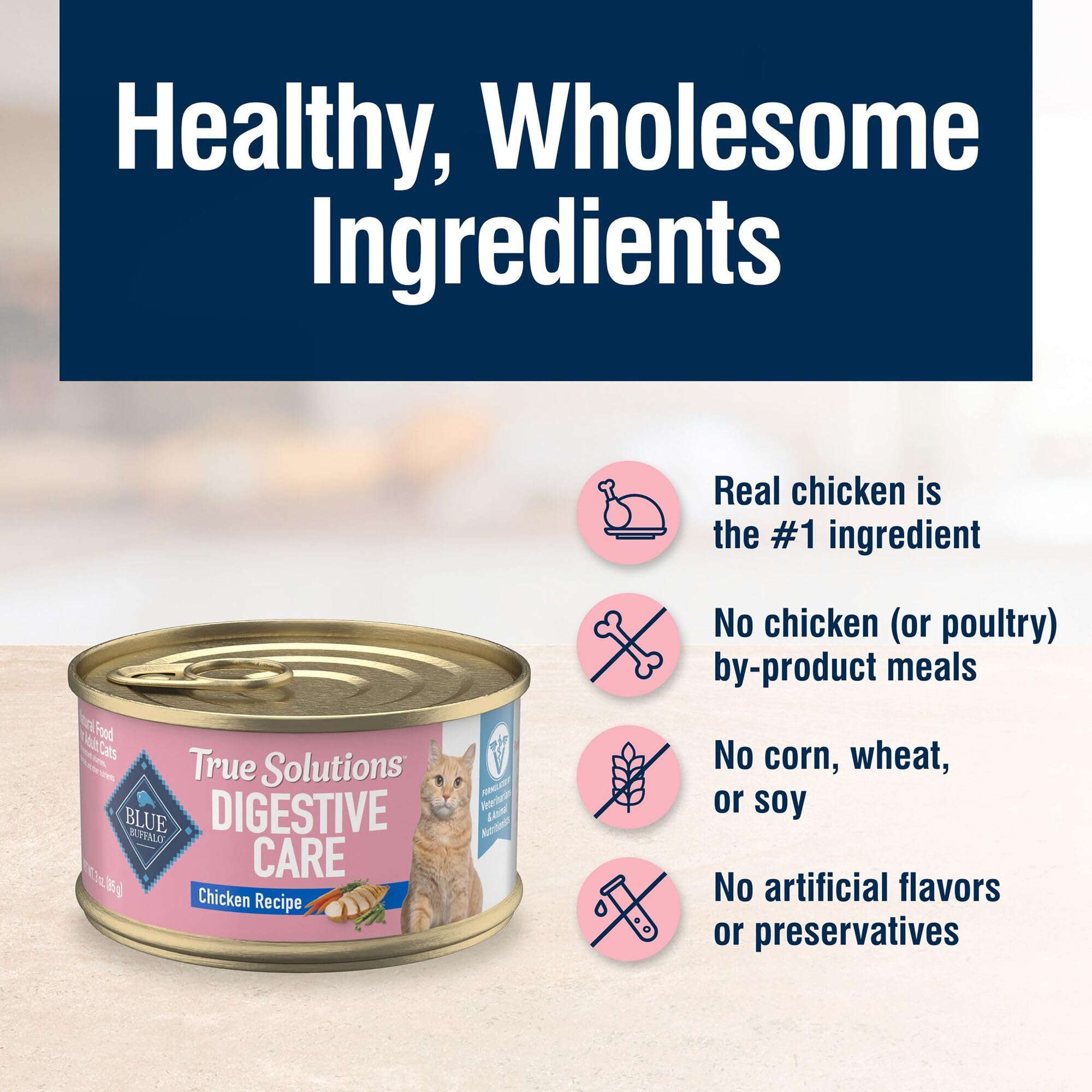 Blue Buffalo True Solutions Digestive Care Wet Cat Food for Adult Cats, Made with Natural Ingredients, Chicken, 3-oz. Cans (24 C