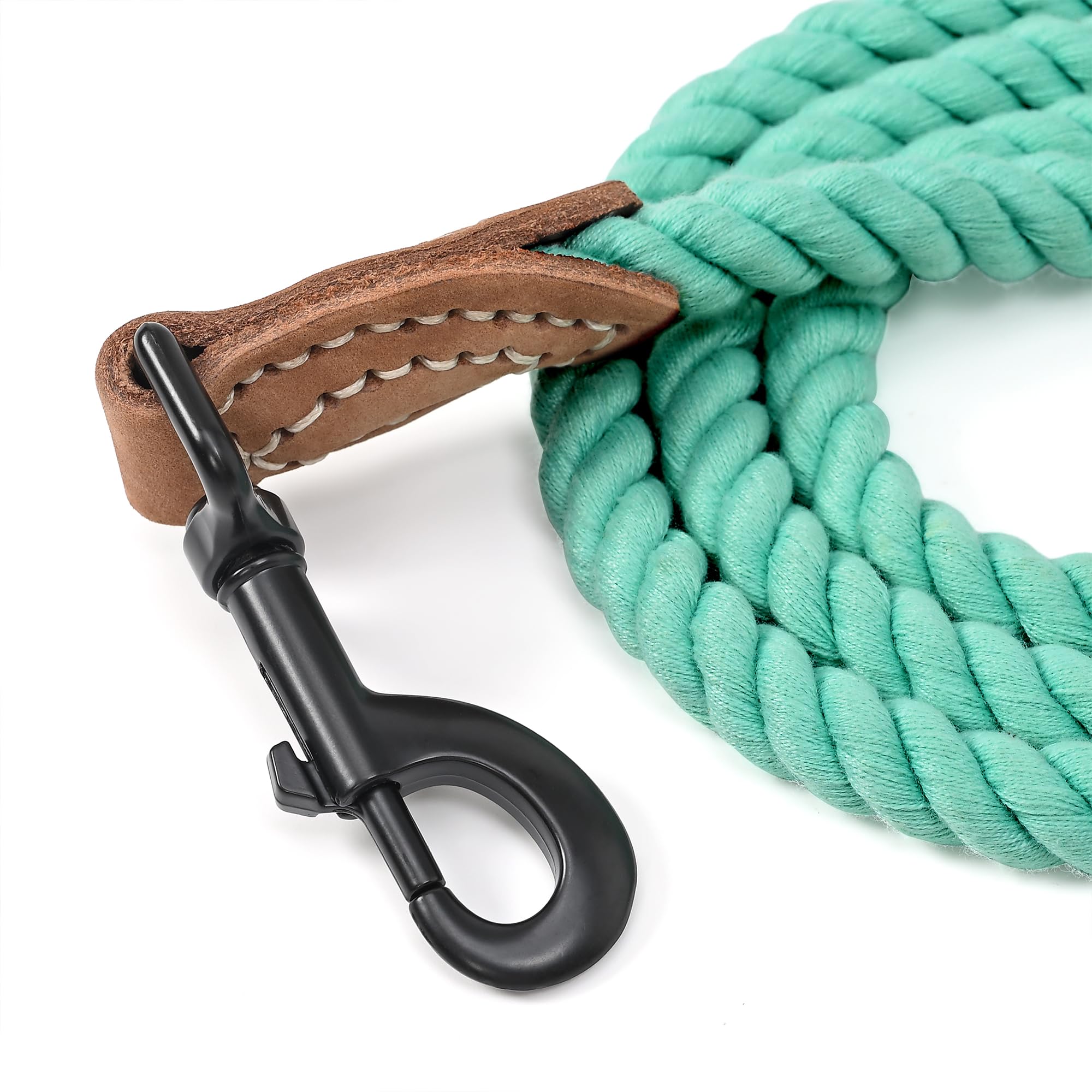 Mile High Life Dog Leash, Braided Cotton Rope Leashes With Leather Tailor Tip With Leather Tip - Heavy Duty Metal Clasp, 5Ft, 1/