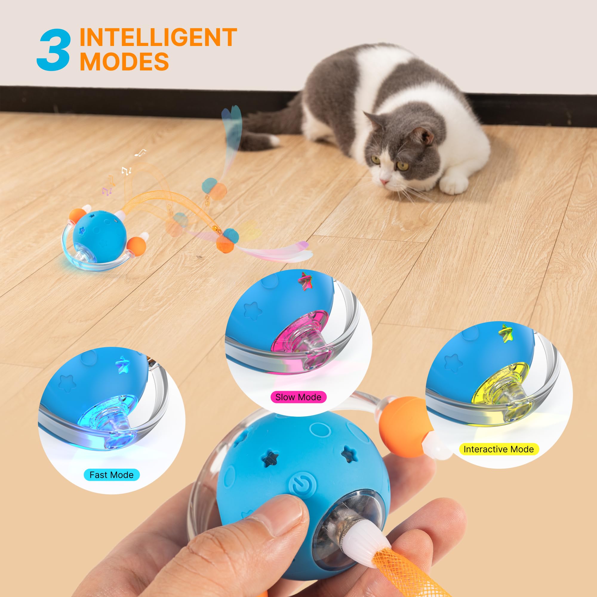 Pubialo 4Th Gen Interactive Cat Toys For Indoor Cats Adult, Moving Cat Ball With Elastic Mesh Tail,Automatic Kitten Toys For Bor