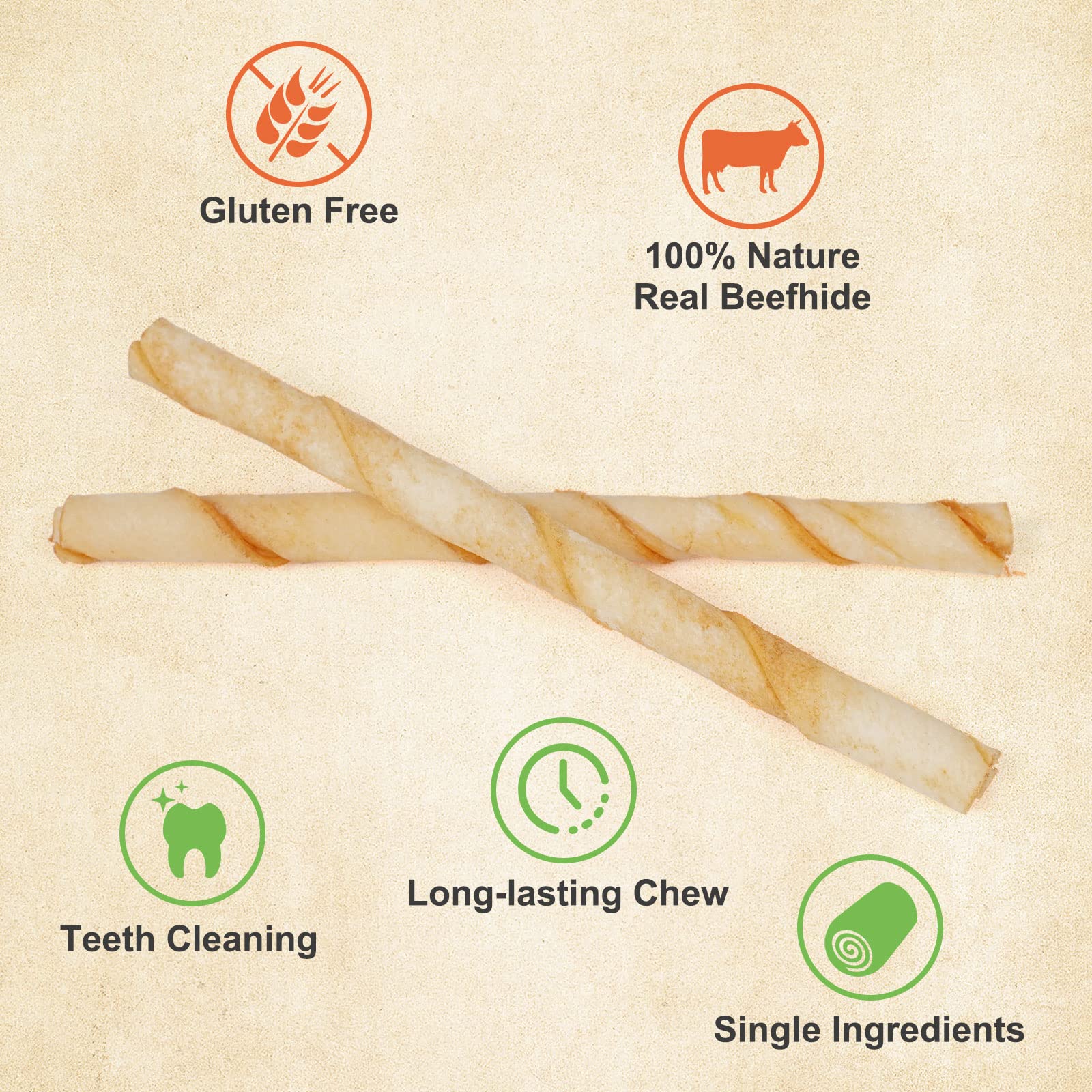 MON2SUN Dog Rawhide Twist Sticks Chicken Flavor 5 Inch Thin Sticks Rawhide Chews Dog Treats for Puppy and Small Dogs 120 Count