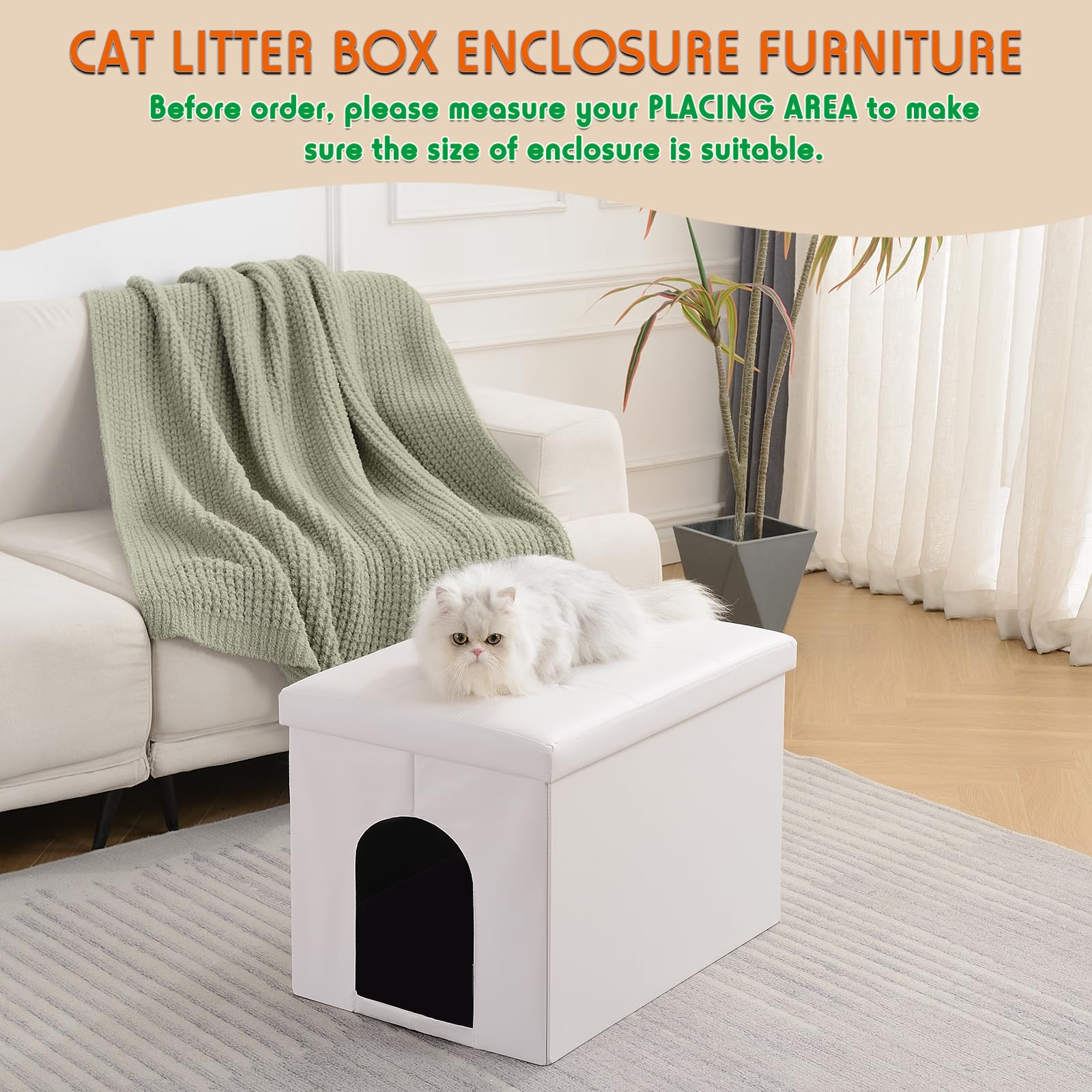 Meexpaws Cat Litter Box Enclosure Furniture Hidden, Cat Washroom Bench Storage Cabinet |Large 25.6'' X 17.7'' X 17.7''| Dog Proo