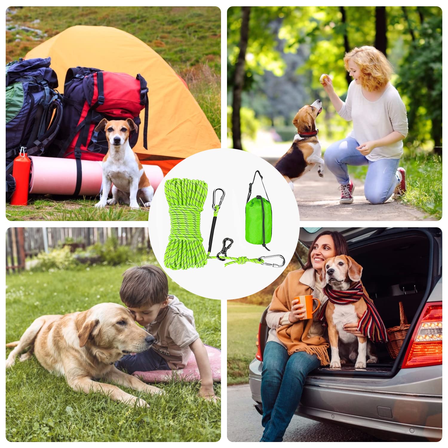 Xiaz Dog Tie Out Cable For Camping, 100Ft Portable Overhead Trolley System For Dogs Up To 300Lbs,Dog Lead For Yard, Camping, Parks, Outdoor Events,5 Min Set-Up, Green