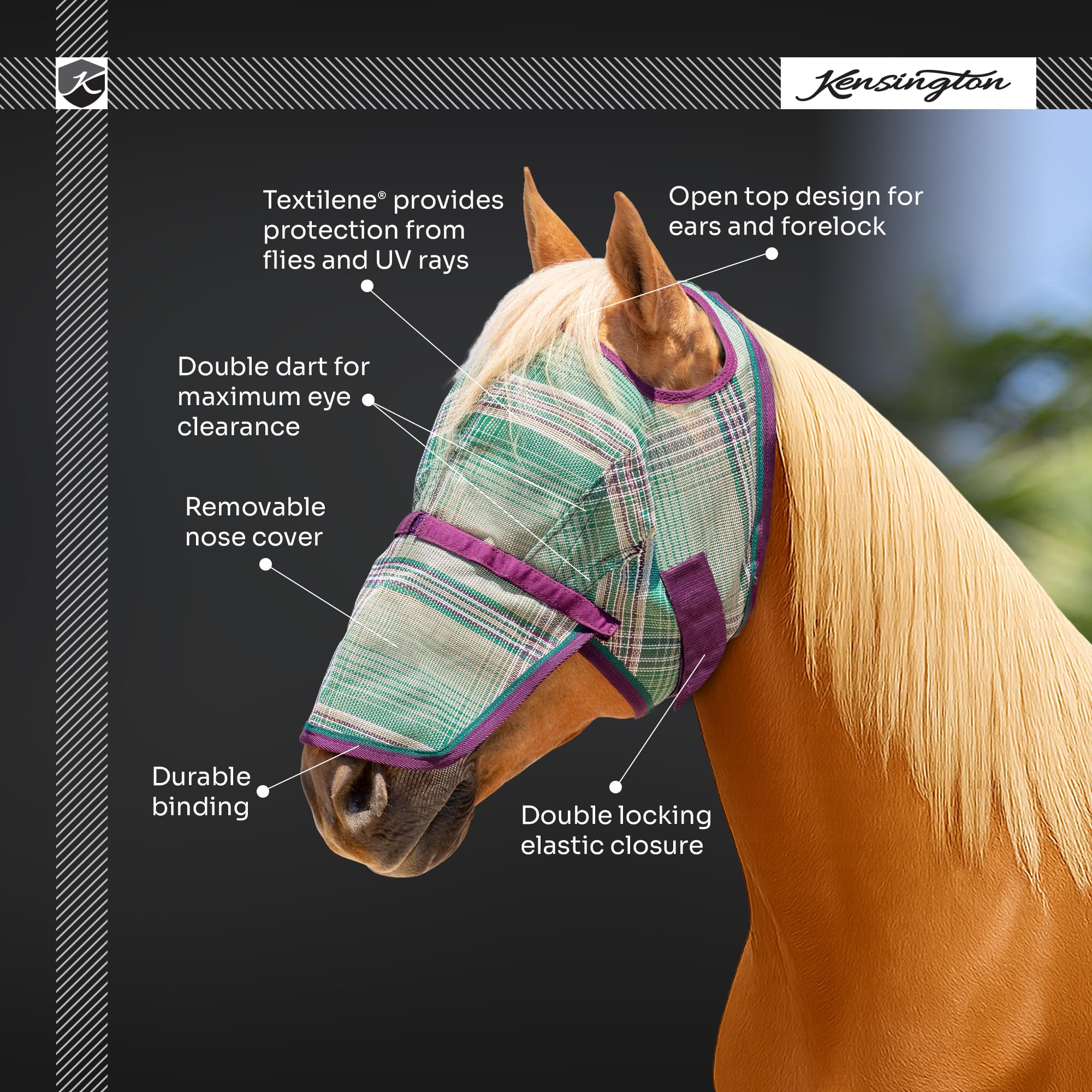 Kensington Signature Fly Mask w/Removable Nose (XL-Lrg.Horse, 2019 - Imperial Jade)