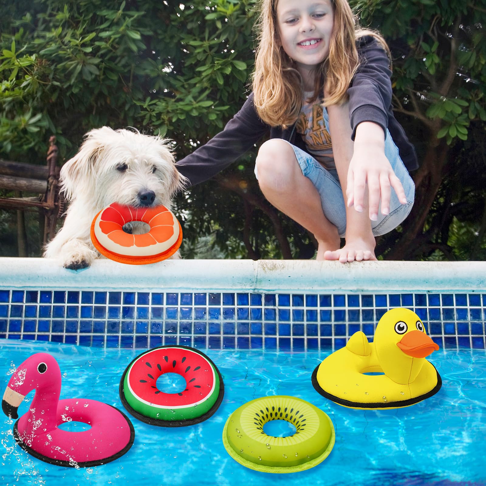 Lepawit Squeaky Dog Toys, Floating Dog Toys For Indoor Or Outward Play, Swim Ring Design Kiwifruit And Grapefruit Interactive Gi