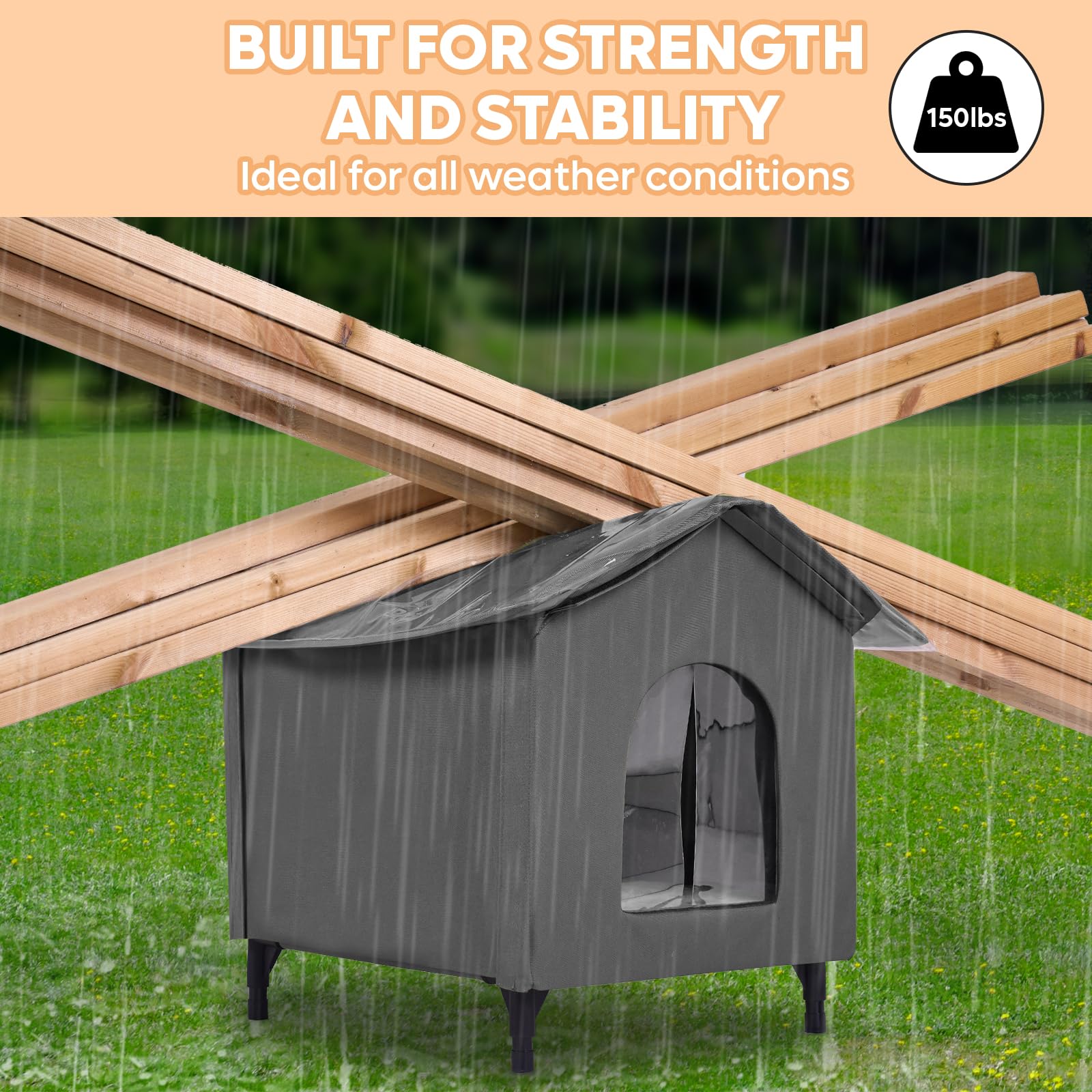 Bestier Large Cat House For Outdoor Cats, Weatherproof Feral Cat Shelter With Soft Pad, Indestructible Outside Cat Kitty House W