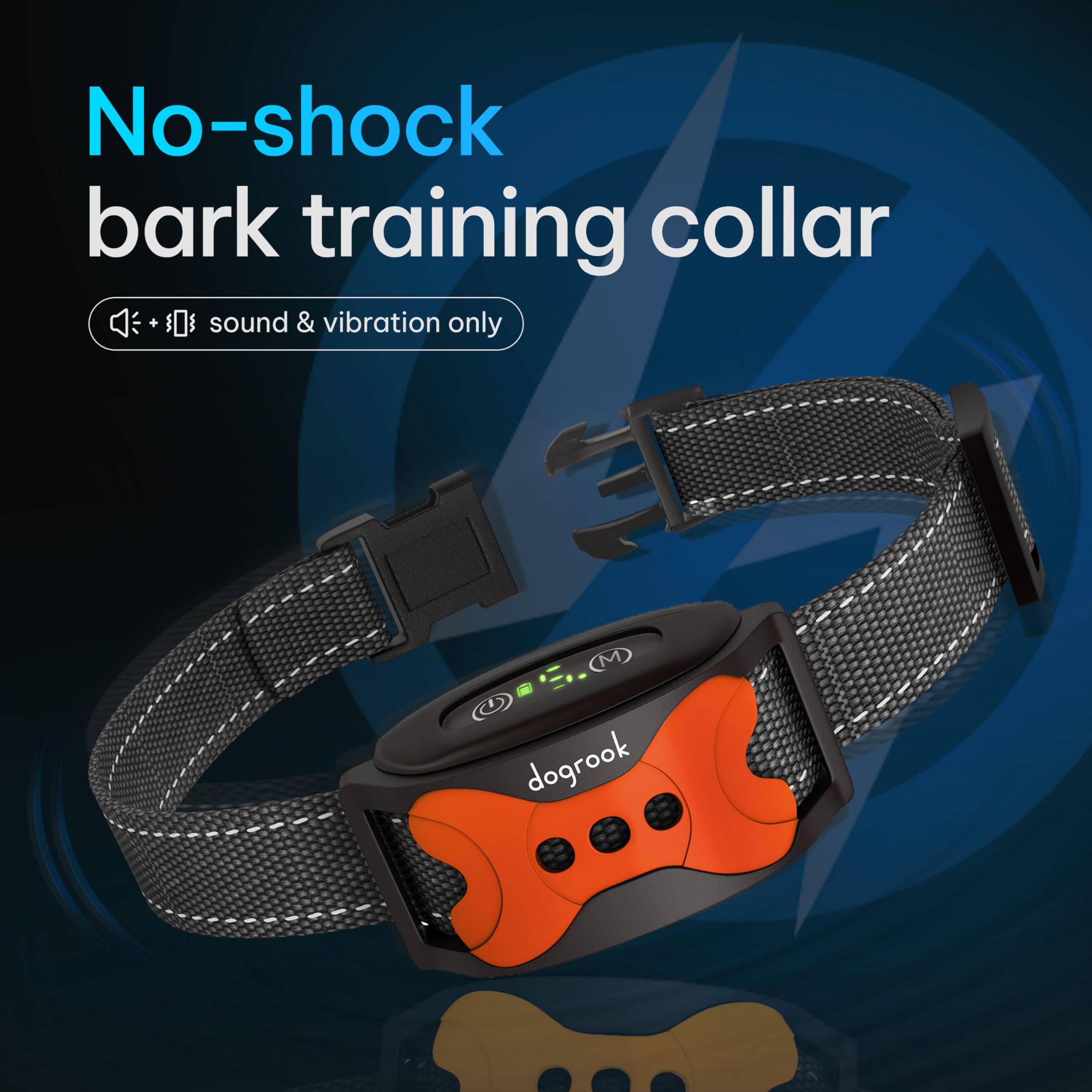 DogRook Dog Bark Collar - Rechargeable, Waterproof, No Shock, Adjustable 8-110 lbs, Orange, 5 Sensitivity Levels for All Dogs