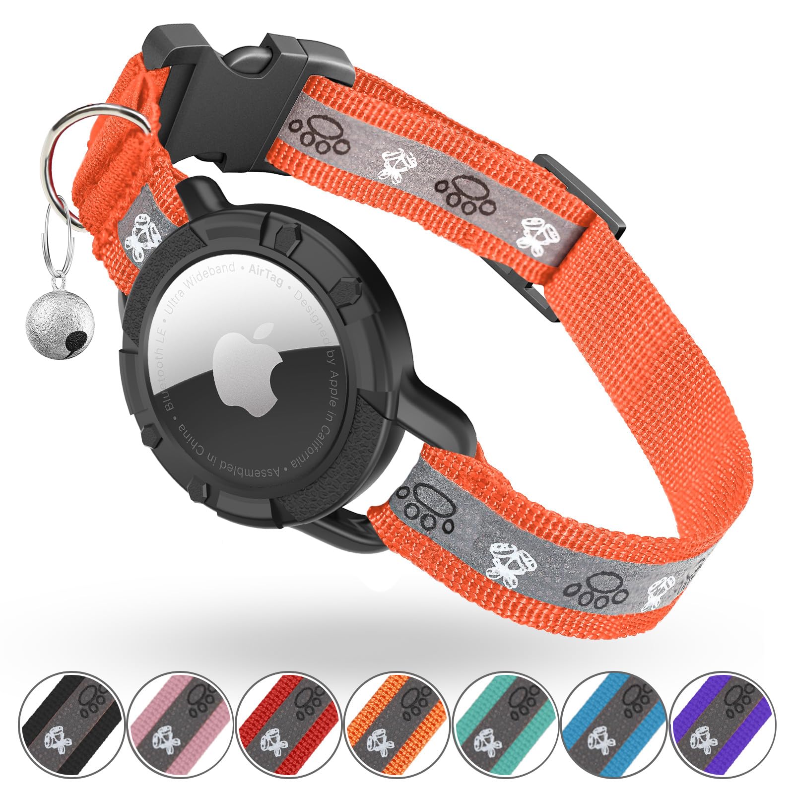 Reflective Airtag Cat Collar, Integrated Cat Tracker Collar With Air Tag Holder And Bell, Safety Elastic Band Cat Gps Collars For Girl Boy Cats, Kittens And Puppies (Orange, S)