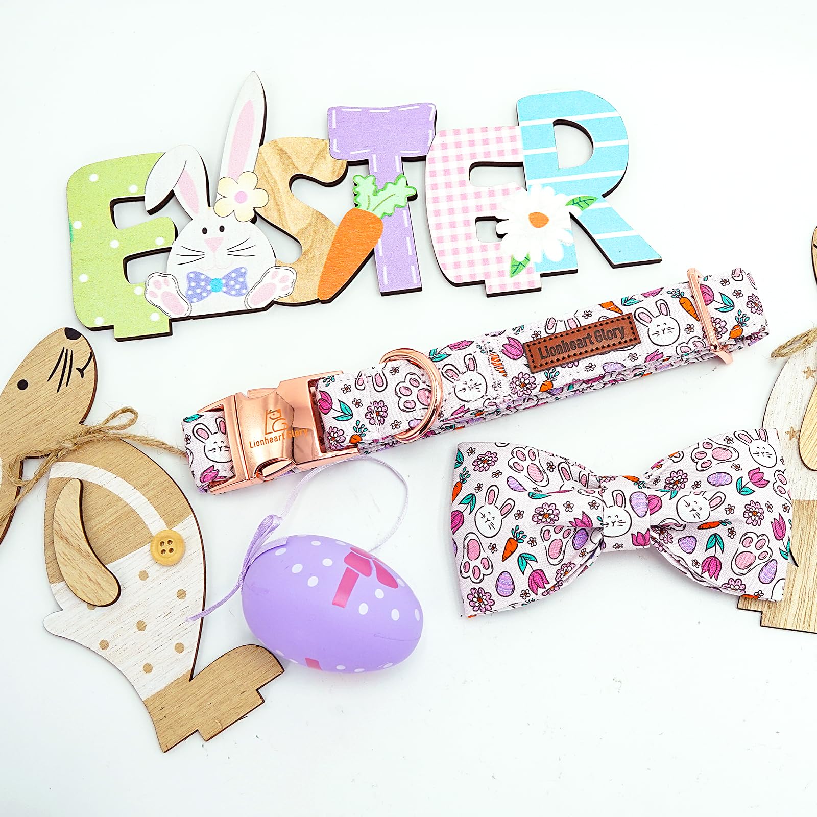 Lionheart Glory Dog Bow Collar Easter Day Dog Collar For Small Dogs,Easter Rabbits Eggs Colorful Dog Collars With Bowtie Spring