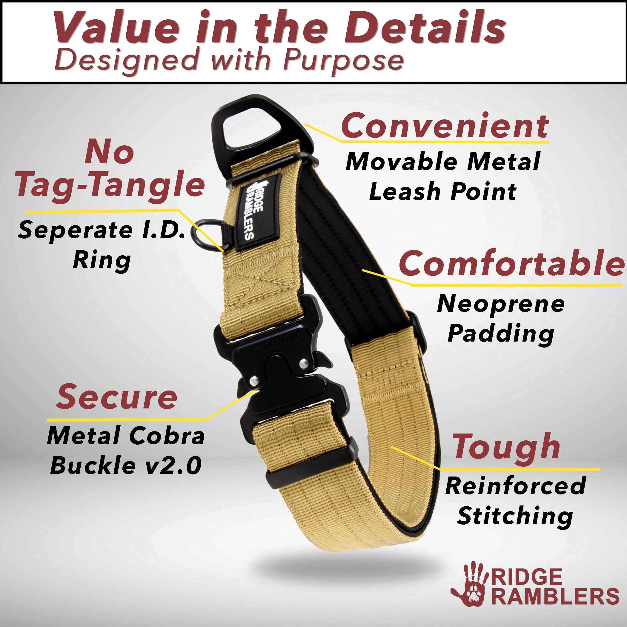 Ridge Ramblers Premium Heavy Duty Dog Collar With Quick Release Metal Buckle - 1.5In Wide Military Grade Tactical Dog Collar Wit