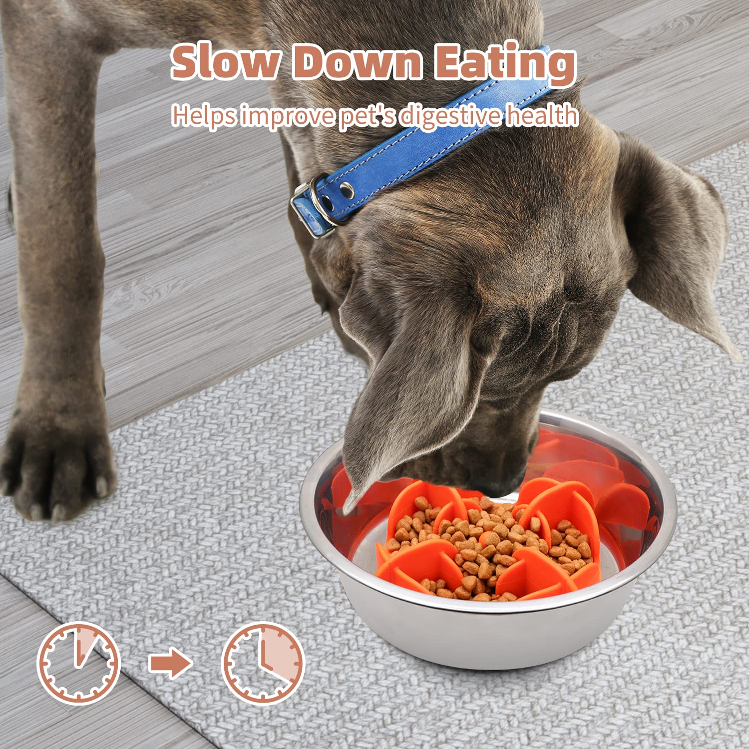 Jaoul Dog Bowl Slow Feeder X-Large 7 Inch Cuttable Slow Feeder Bowl Insert For Small Medium Large Size Dog Bowls (Orange)