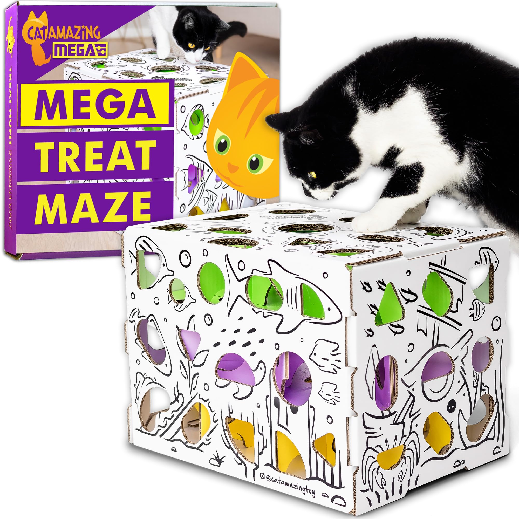 Cat Amazing MEGA - Cat Treat Puzzle Box - Interactive Treat Maze - Cat Puzzle Feeder - Treat Box for Indoor Cats - Enrichment Fo