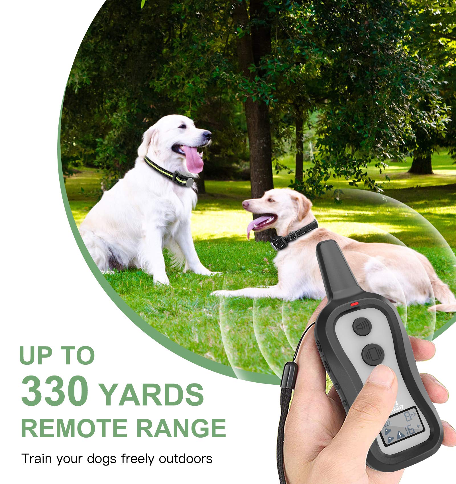 PATPET Dog Training Collar with Remote, 2 Receivers, Electric Shock, Beep & Vibration, for 15-100 lbs Dogs, Grey, Model 301
